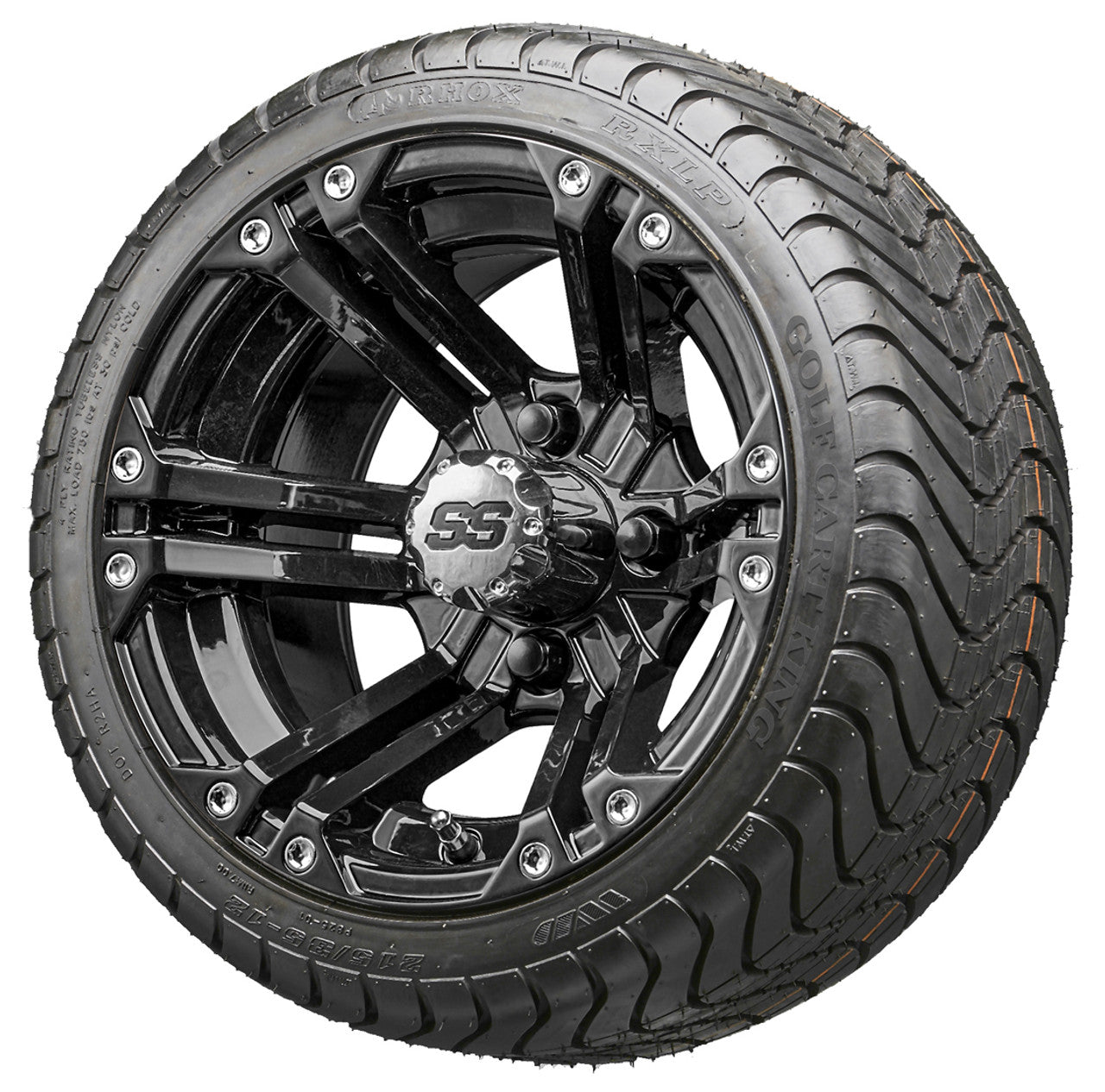 12" RHOX RX331 Black Wheels and LowPro Tires Combo