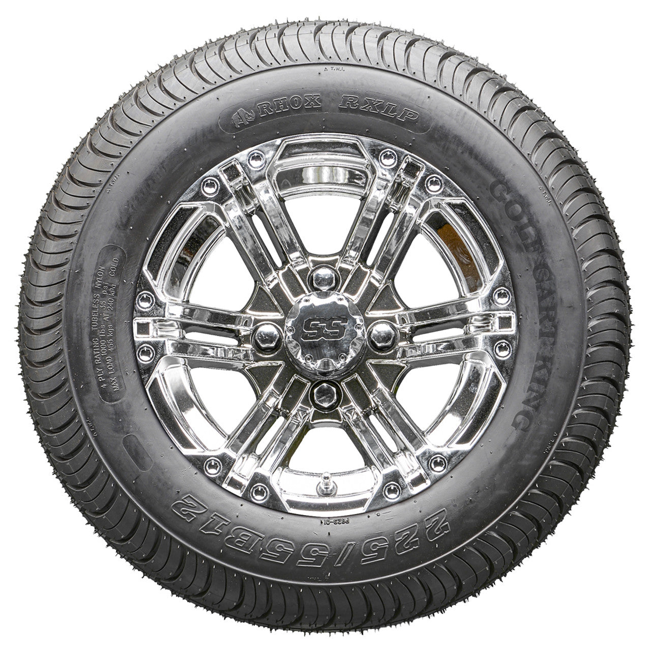 12" RHOX RX332 Chrome Wheels and LowPro Tires Combo