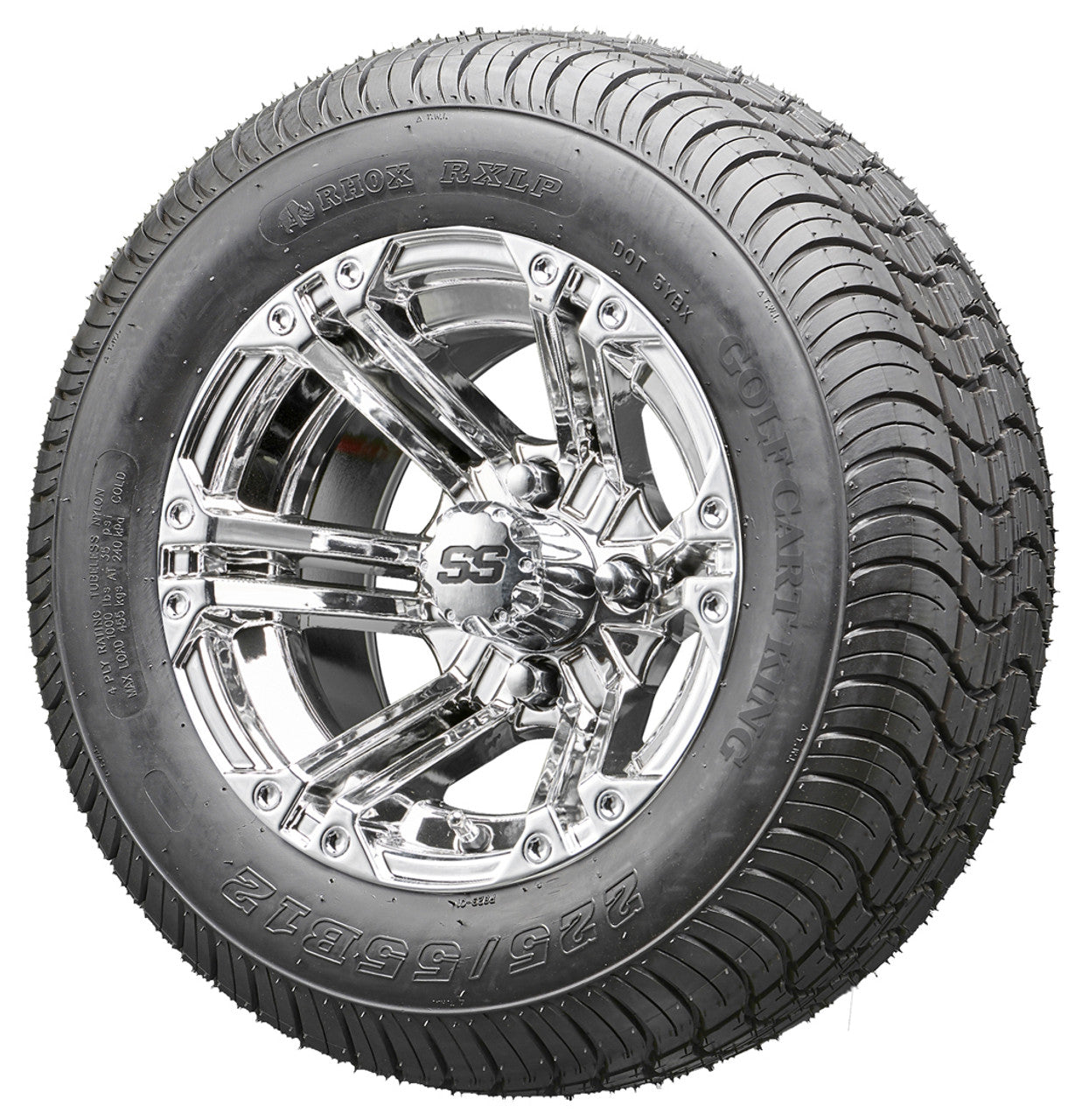 12" RHOX RX332 Chrome Wheels and LowPro Tires Combo