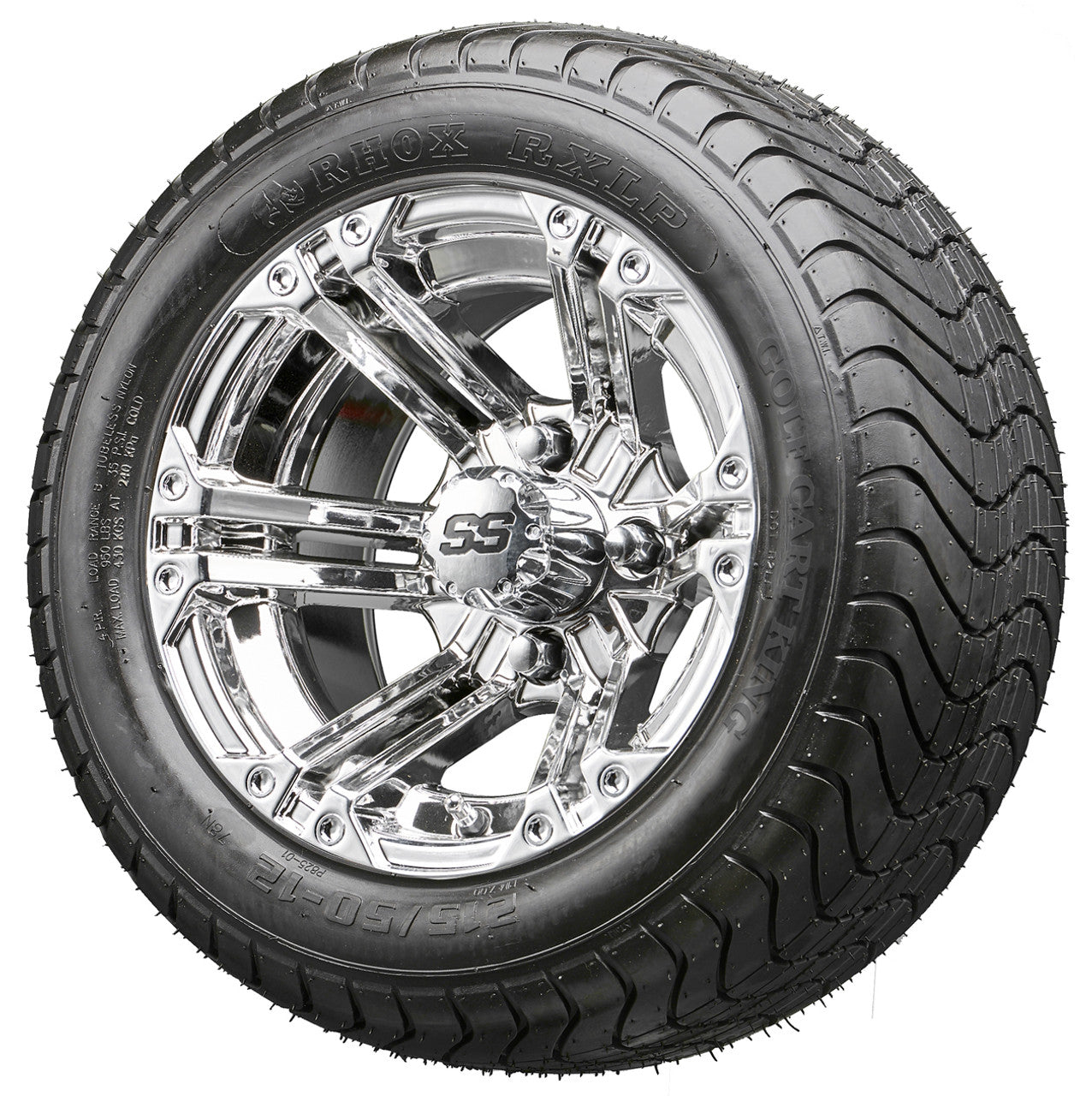 12" RHOX RX332 Chrome Wheels and LowPro Tires Combo