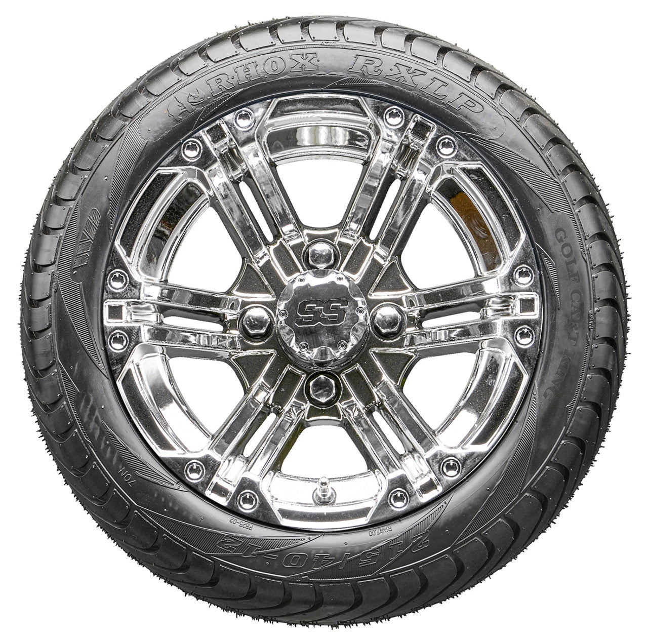 12" RHOX RX332 Chrome Wheels and LowPro Tires Combo