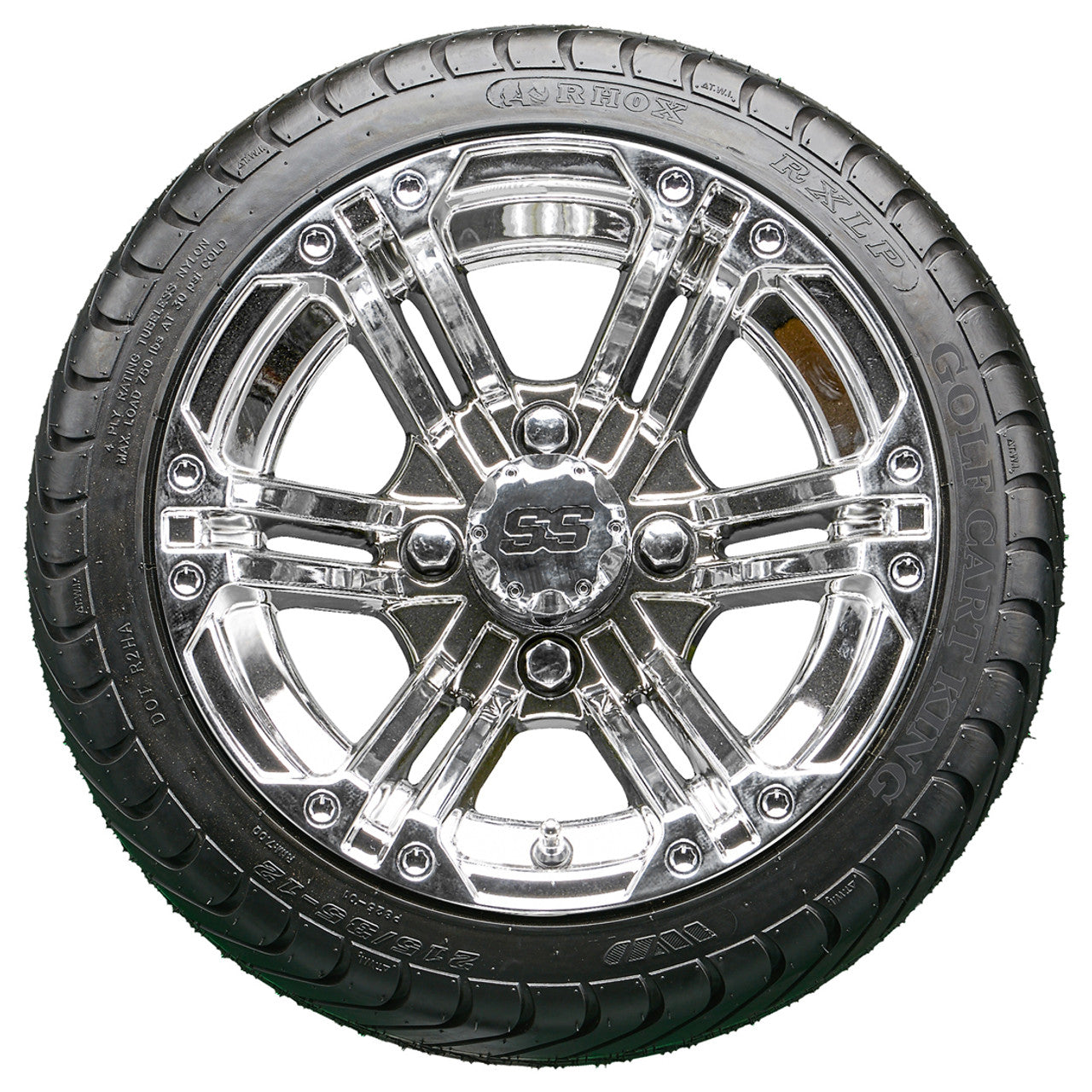 12" RHOX RX332 Chrome Wheels and LowPro Tires Combo