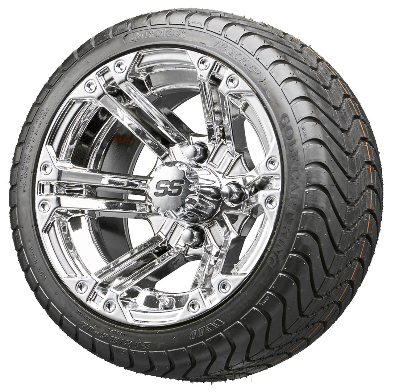 12" RHOX RX332 Chrome Wheels and LowPro Tires Combo