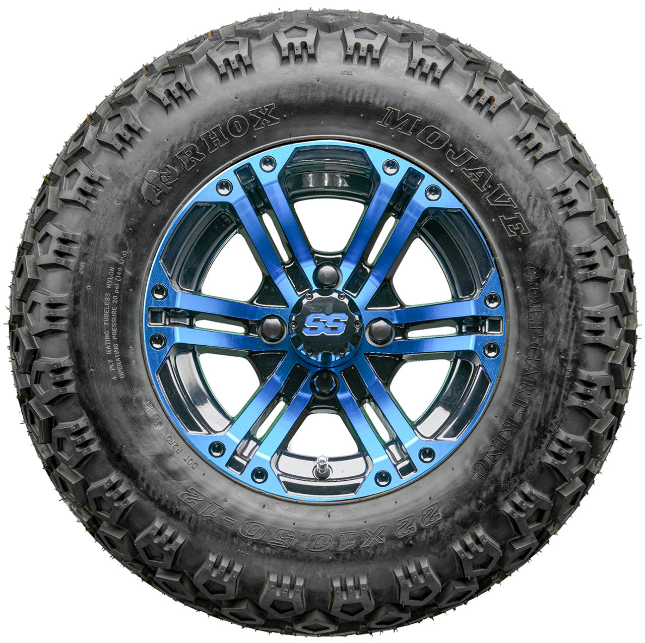 Golf Cart Wheels and Tires - RHOX RX334 Black and Blue 12" - All-Terrain