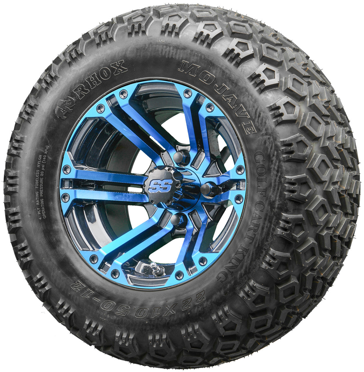 Golf Cart Wheels and Tires - RHOX RX334 Black and Blue 12" - All-Terrain