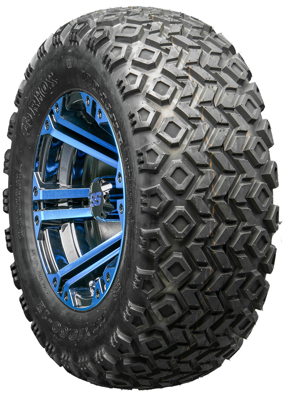 Golf Cart Wheels and Tires - RHOX RX334 Black and Blue 12" - All-Terrain