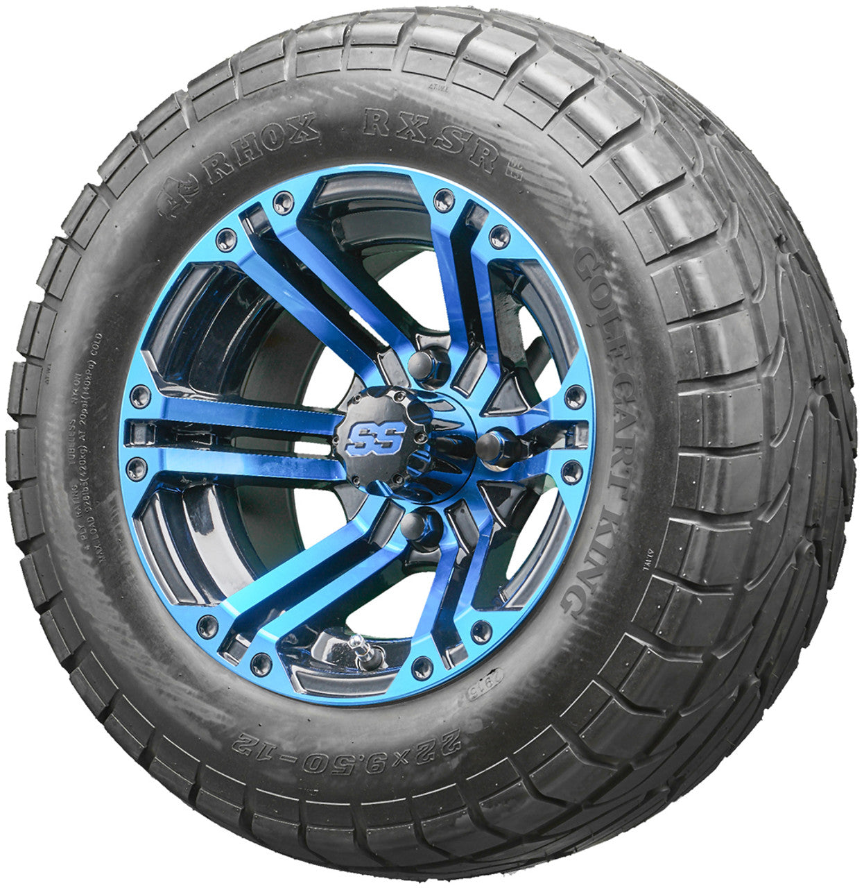 Golf Cart Wheels and Tires - RHOX RX334 Black and Blue 12" - All-Terrain