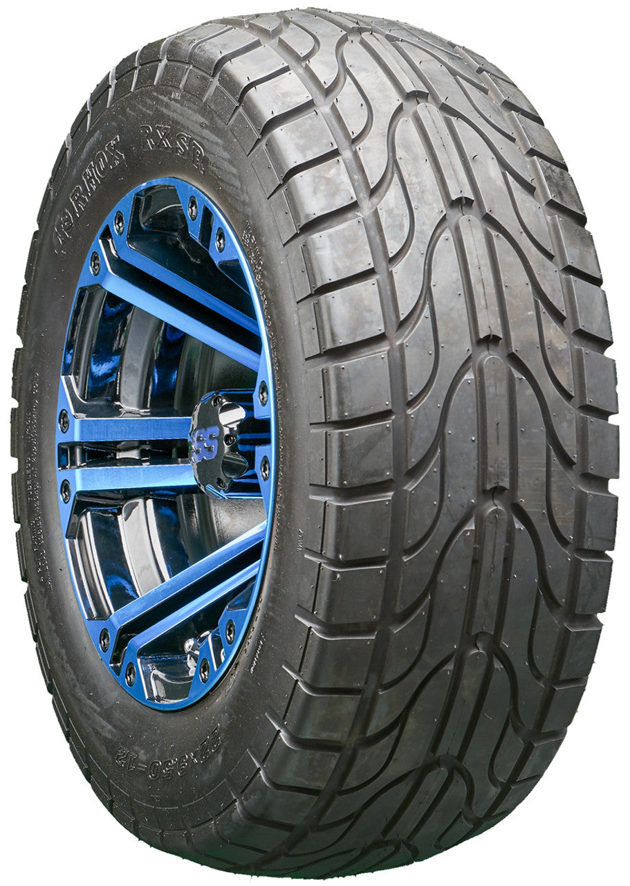 Golf Cart Wheels and Tires - RHOX RX334 Black and Blue 12" - All-Terrain