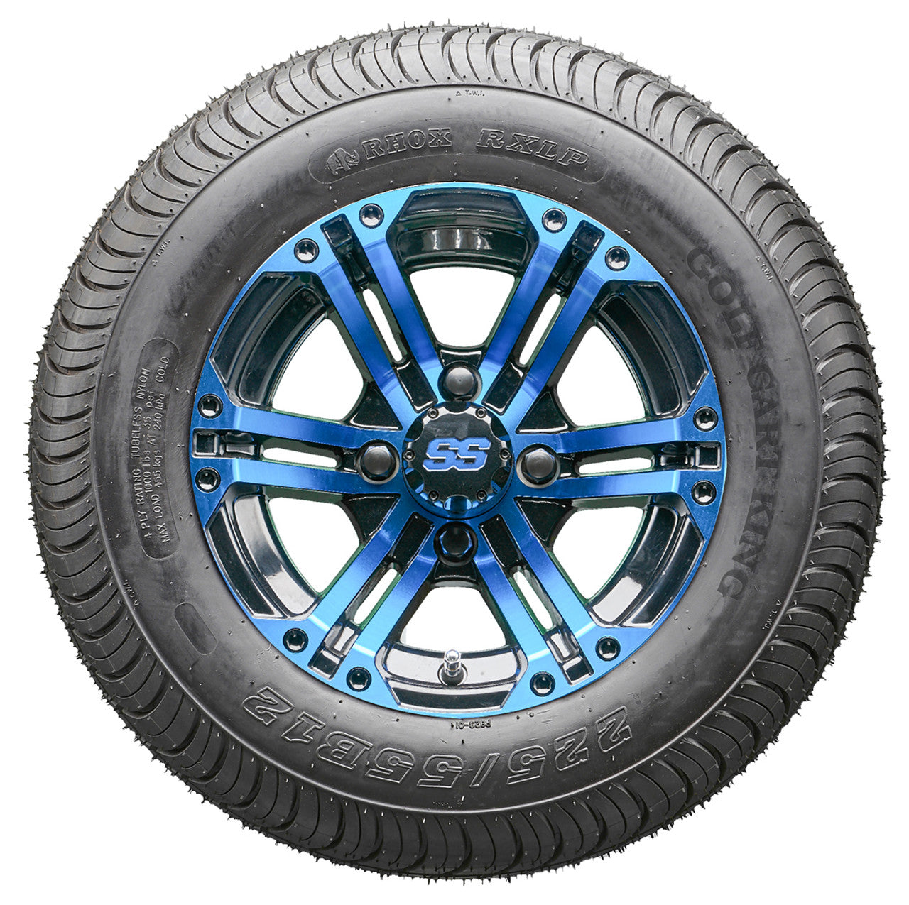 12" RHOX TIR-RX334-BBL Blue and Black Wheels and LowPro Tires Combo