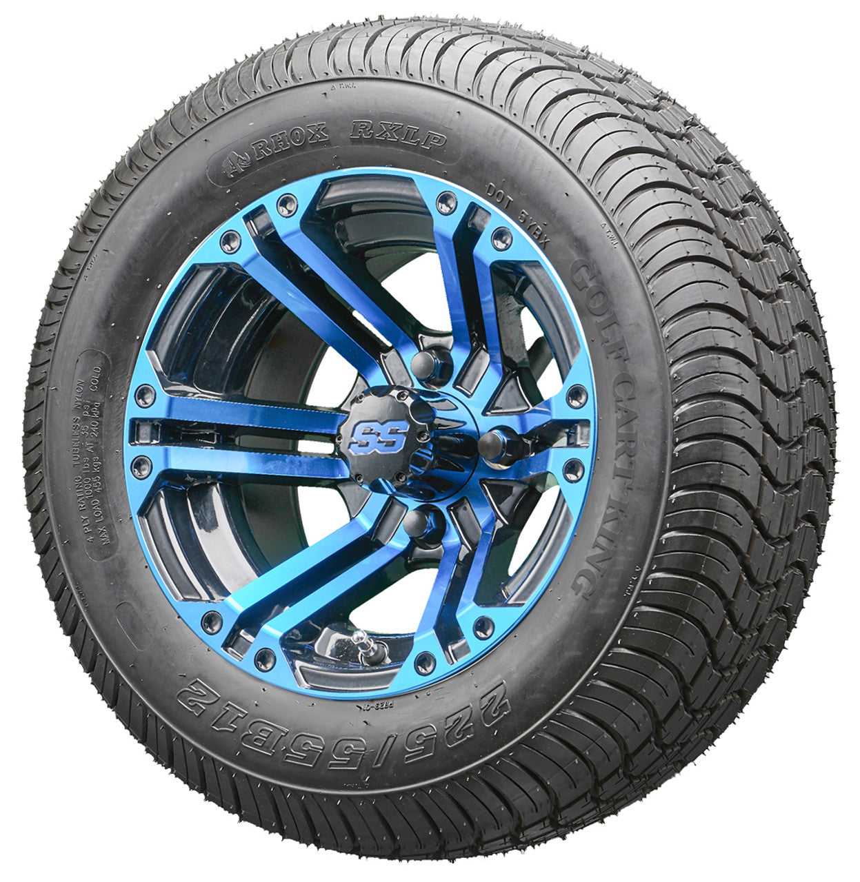 12" RHOX TIR-RX334-BBL Blue and Black Wheels and LowPro Tires Combo
