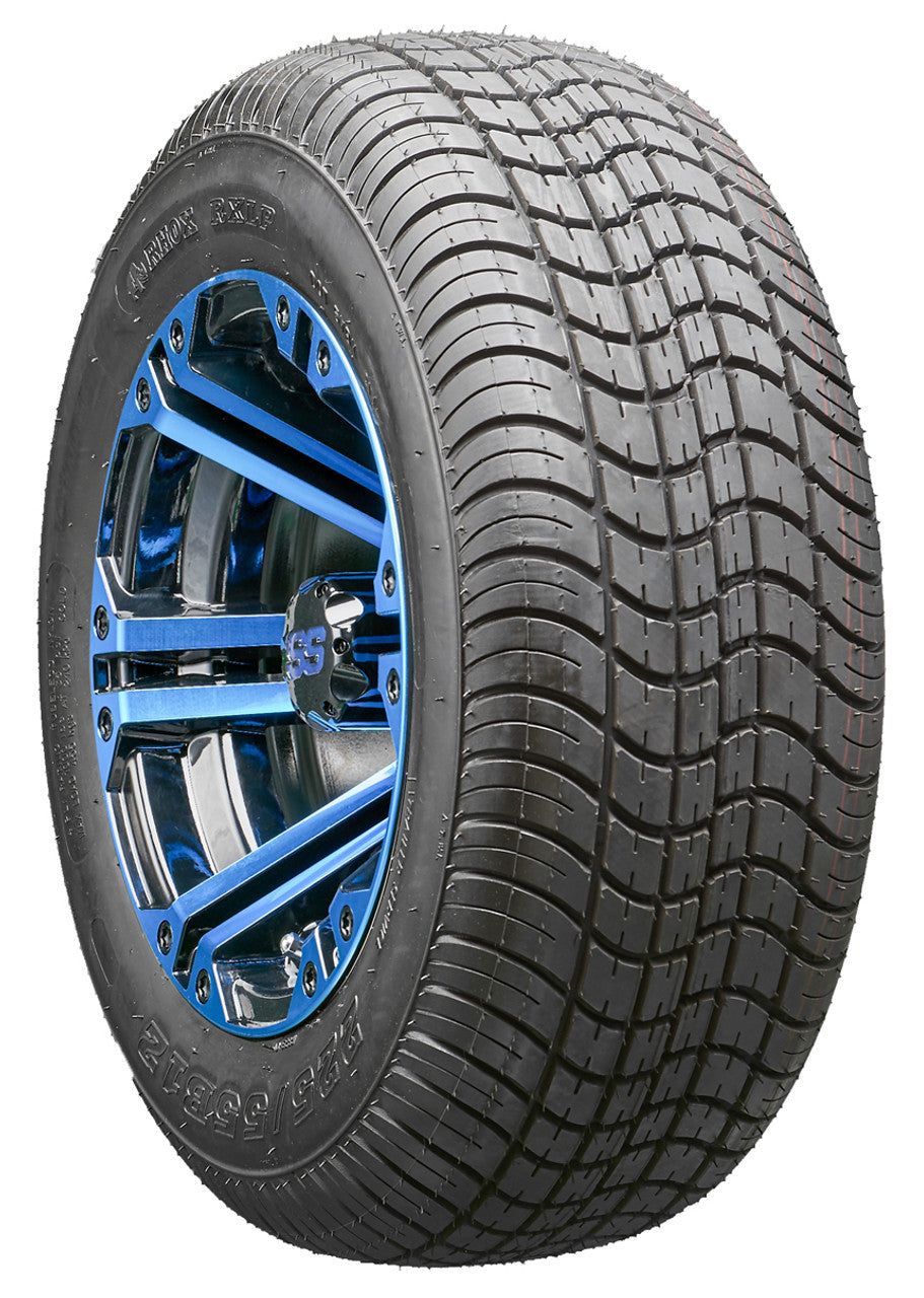 12" RHOX TIR-RX334-BBL Blue and Black Wheels and LowPro Tires Combo