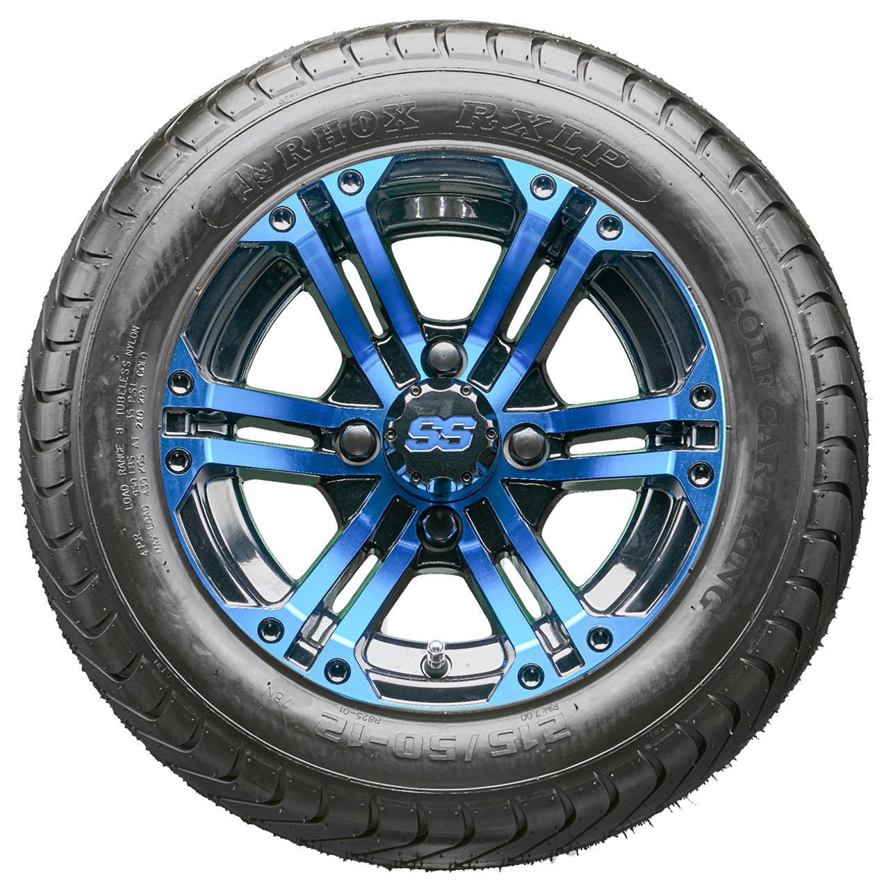 12" RHOX TIR-RX334-BBL Blue and Black Wheels and LowPro Tires Combo