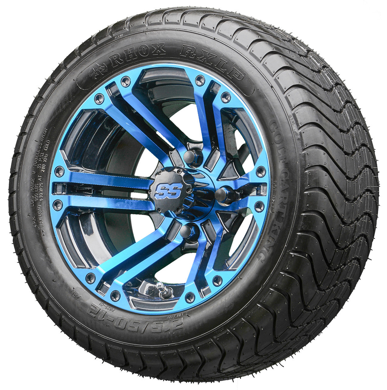 12" RHOX TIR-RX334-BBL Blue and Black Wheels and LowPro Tires Combo