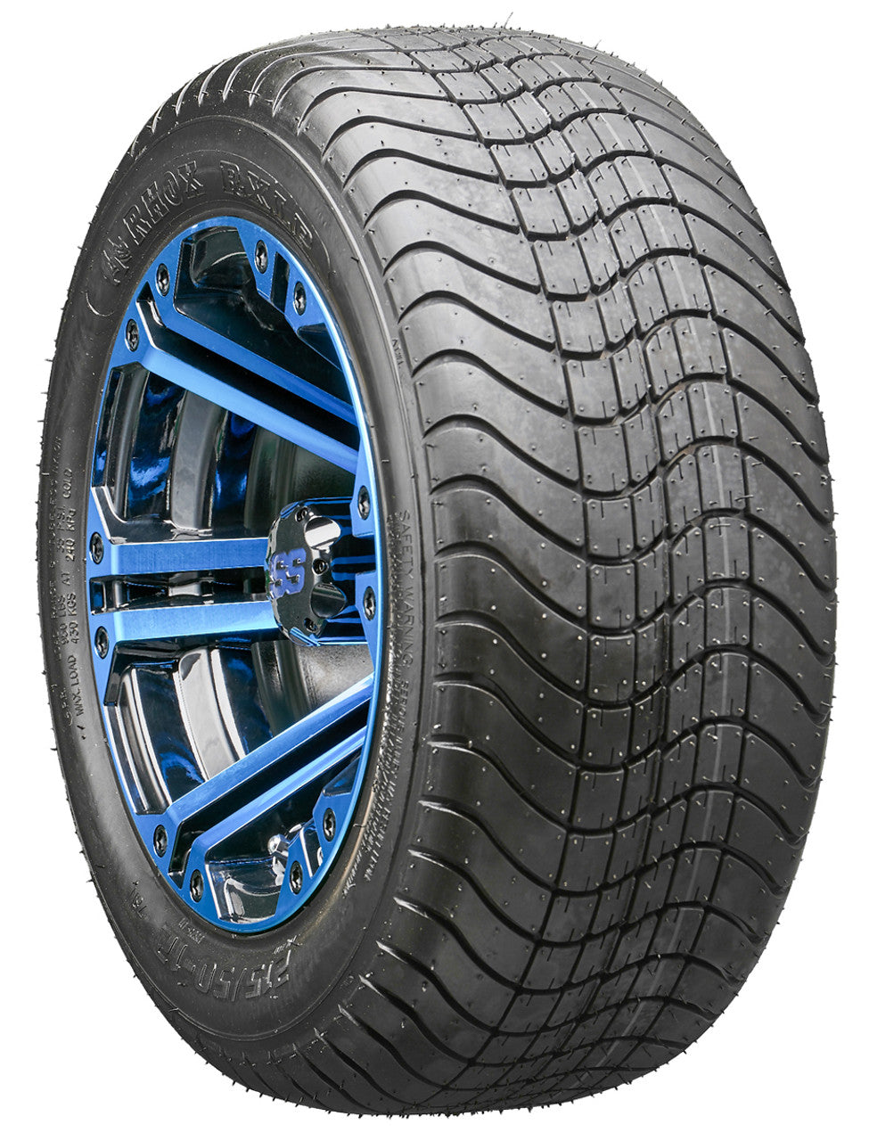 12" RHOX TIR-RX334-BBL Blue and Black Wheels and LowPro Tires Combo