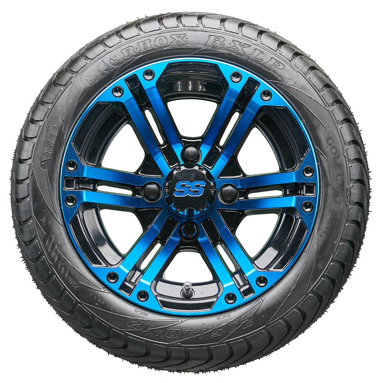 12" RHOX TIR-RX334-BBL Blue and Black Wheels and LowPro Tires Combo