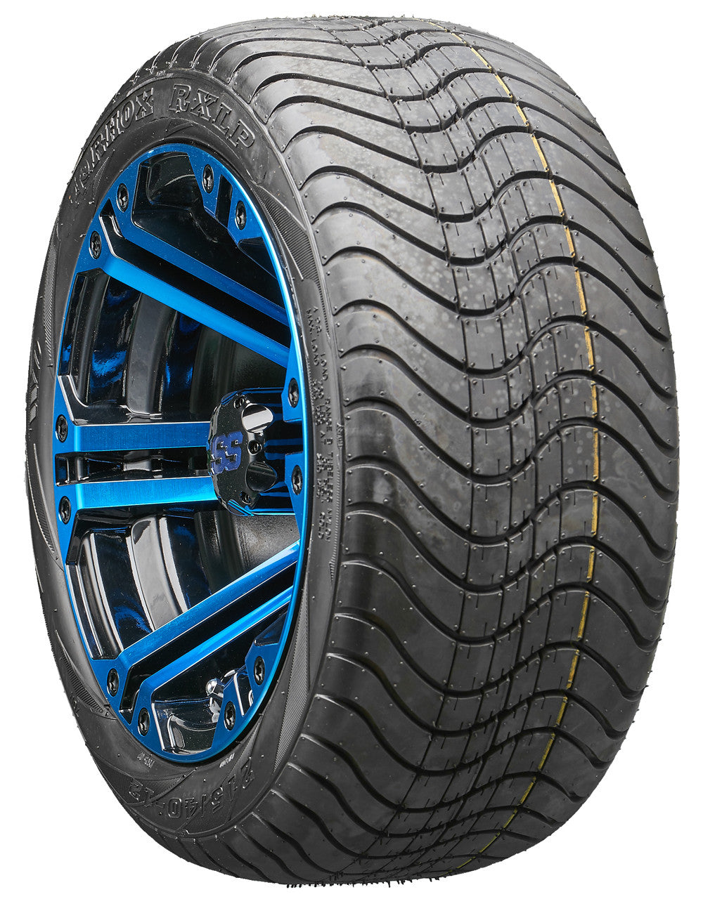 12" RHOX TIR-RX334-BBL Blue and Black Wheels and LowPro Tires Combo