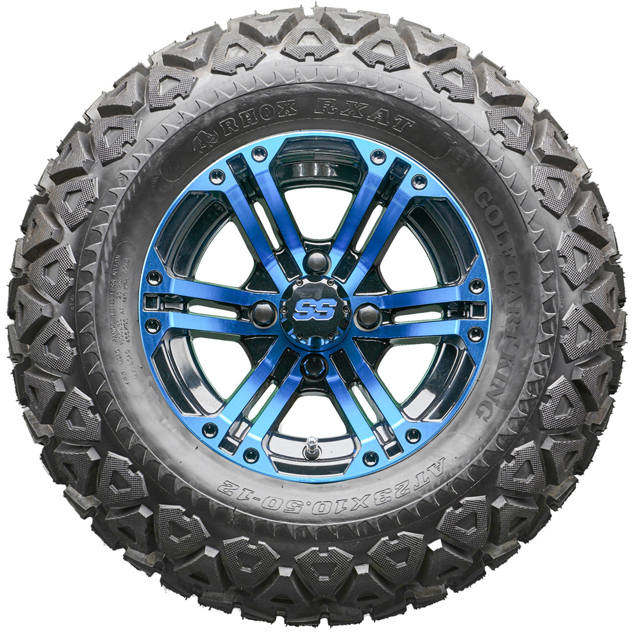 Golf Cart Wheels and Tires - RHOX RX334 Black and Blue 12" - All-Terrain