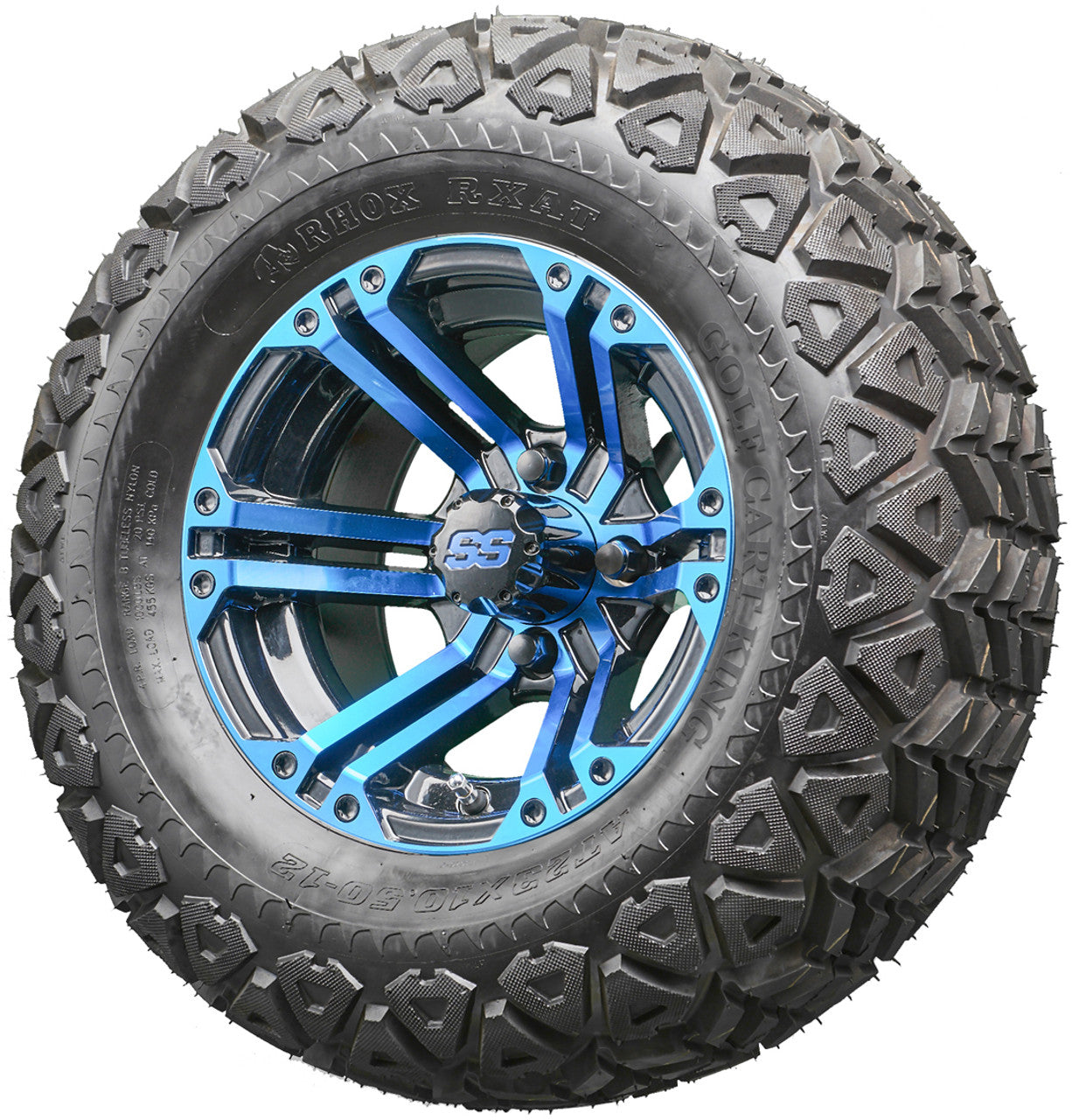 Golf Cart Wheels and Tires - RHOX RX334 Black and Blue 12" - All-Terrain