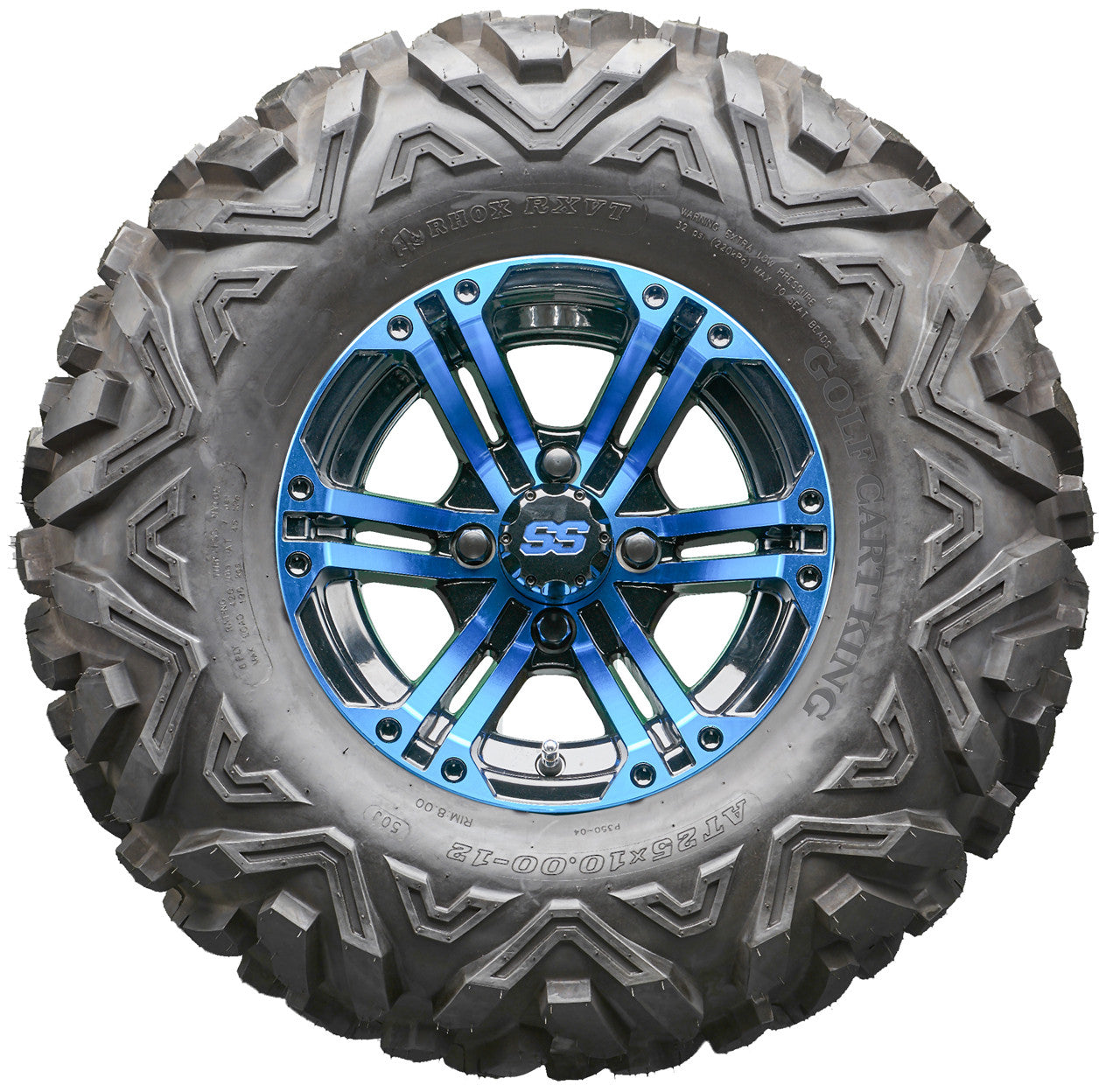 Golf Cart Wheels and Tires - RHOX RX334 Black and Blue 12" - All-Terrain