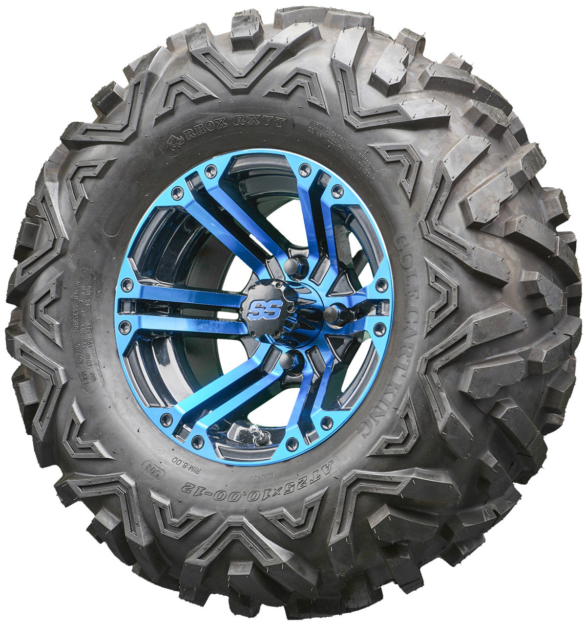 Golf Cart Wheels and Tires - RHOX RX334 Black and Blue 12" - All-Terrain
