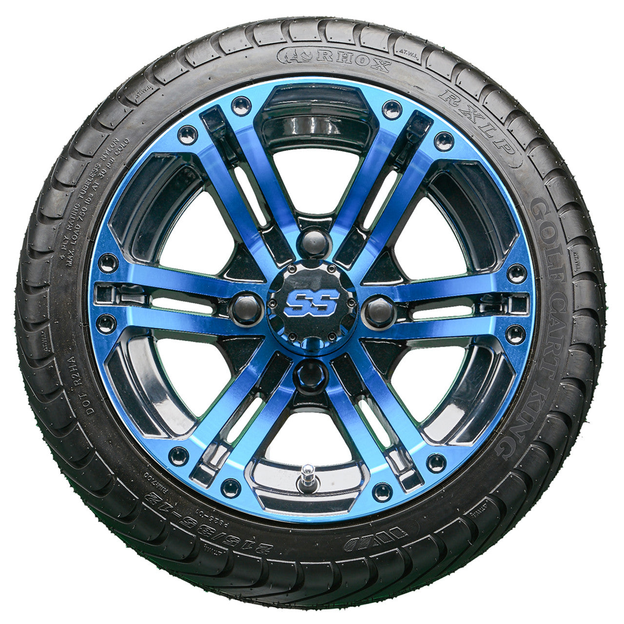 12" RHOX TIR-RX334-BBL Blue and Black Wheels and LowPro Tires Combo