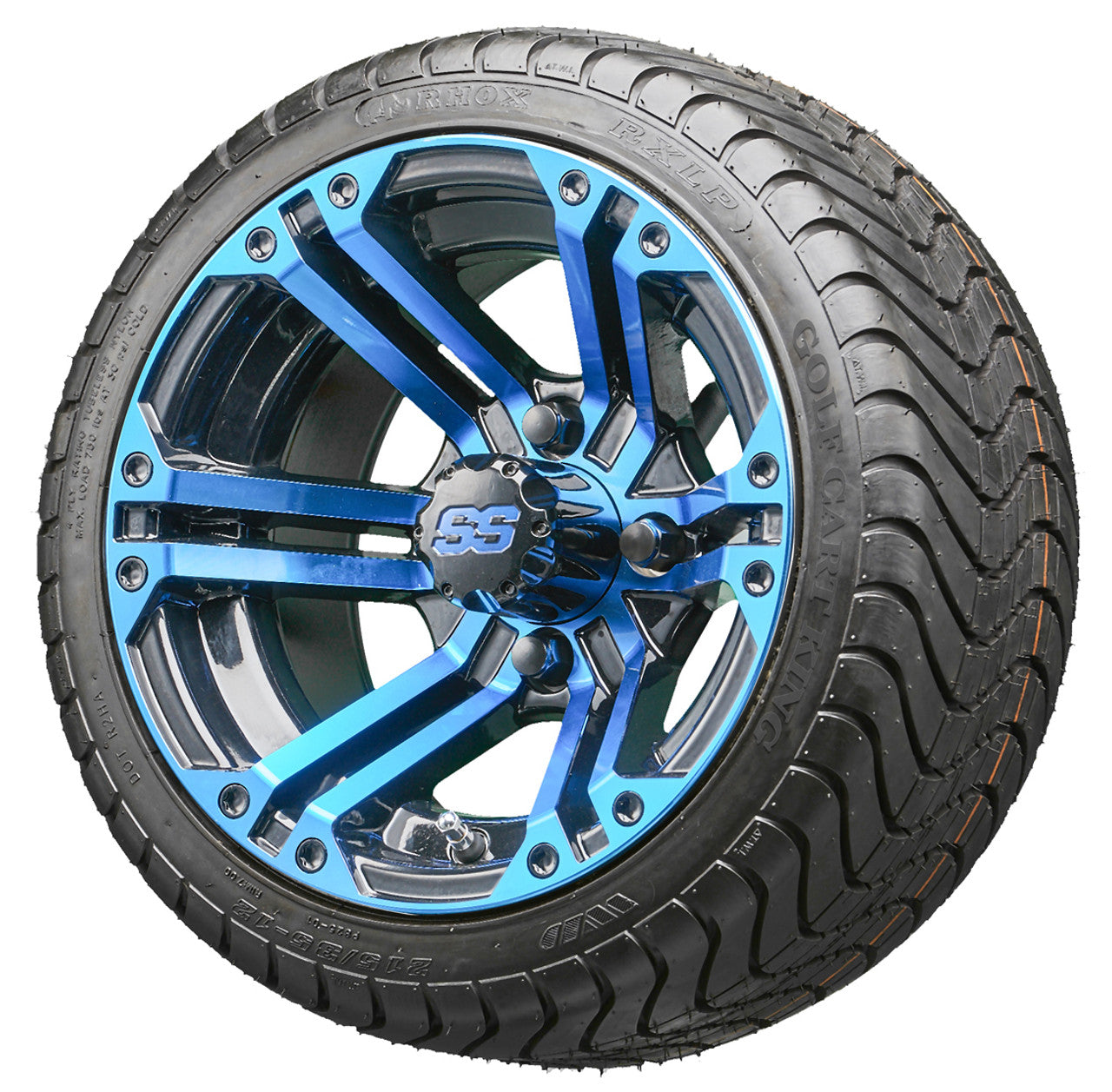 12" RHOX TIR-RX334-BBL Blue and Black Wheels and LowPro Tires Combo
