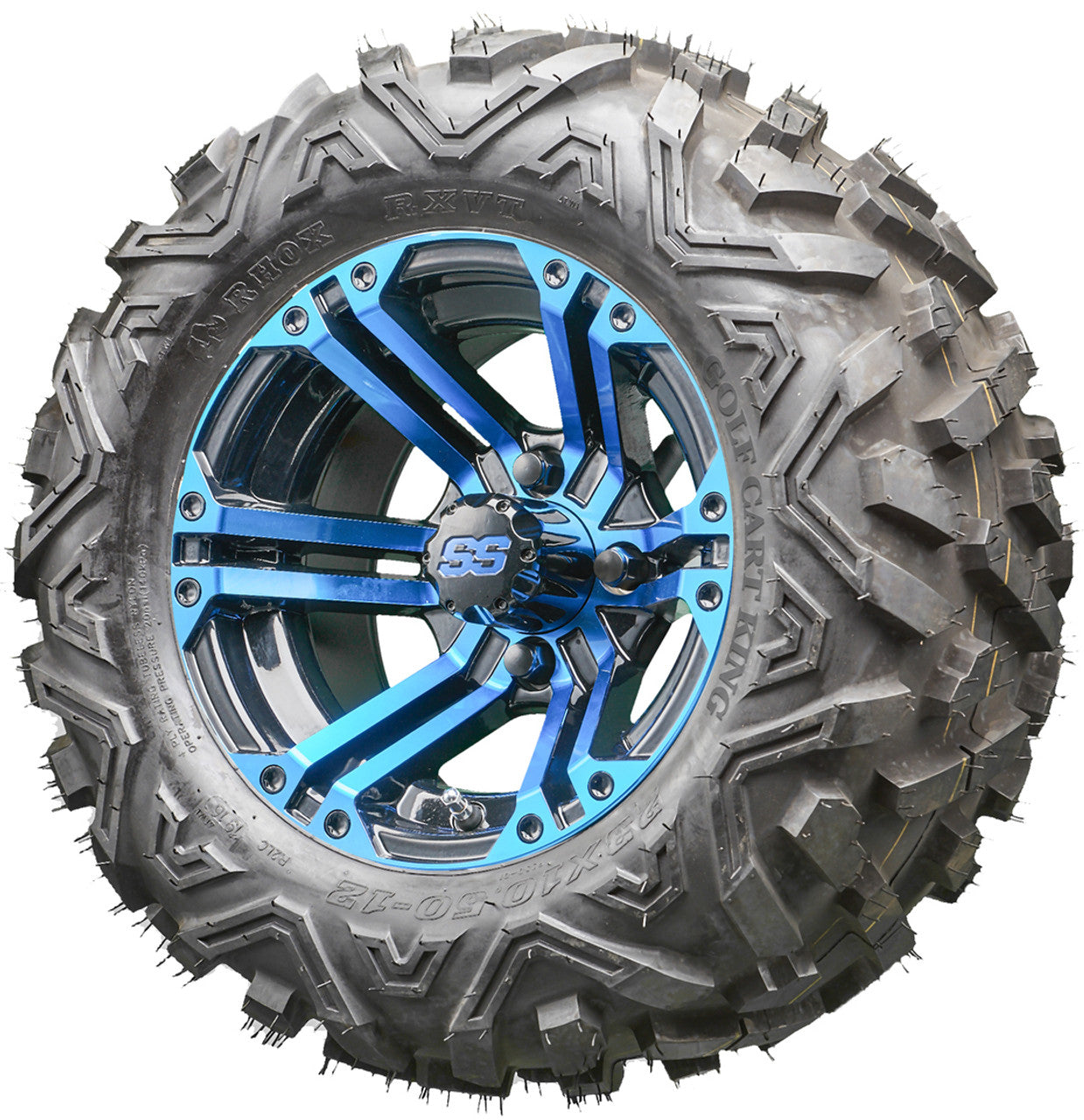 Golf Cart Wheels and Tires - RHOX RX334 Black and Blue 12" - All-Terrain