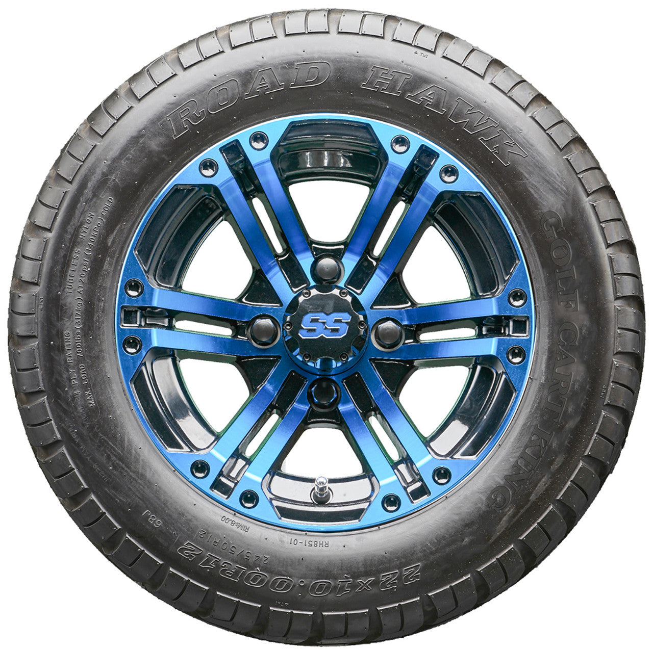 Golf Cart Wheels and Tires - RHOX RX334 Black and Blue 12" - All-Terrain