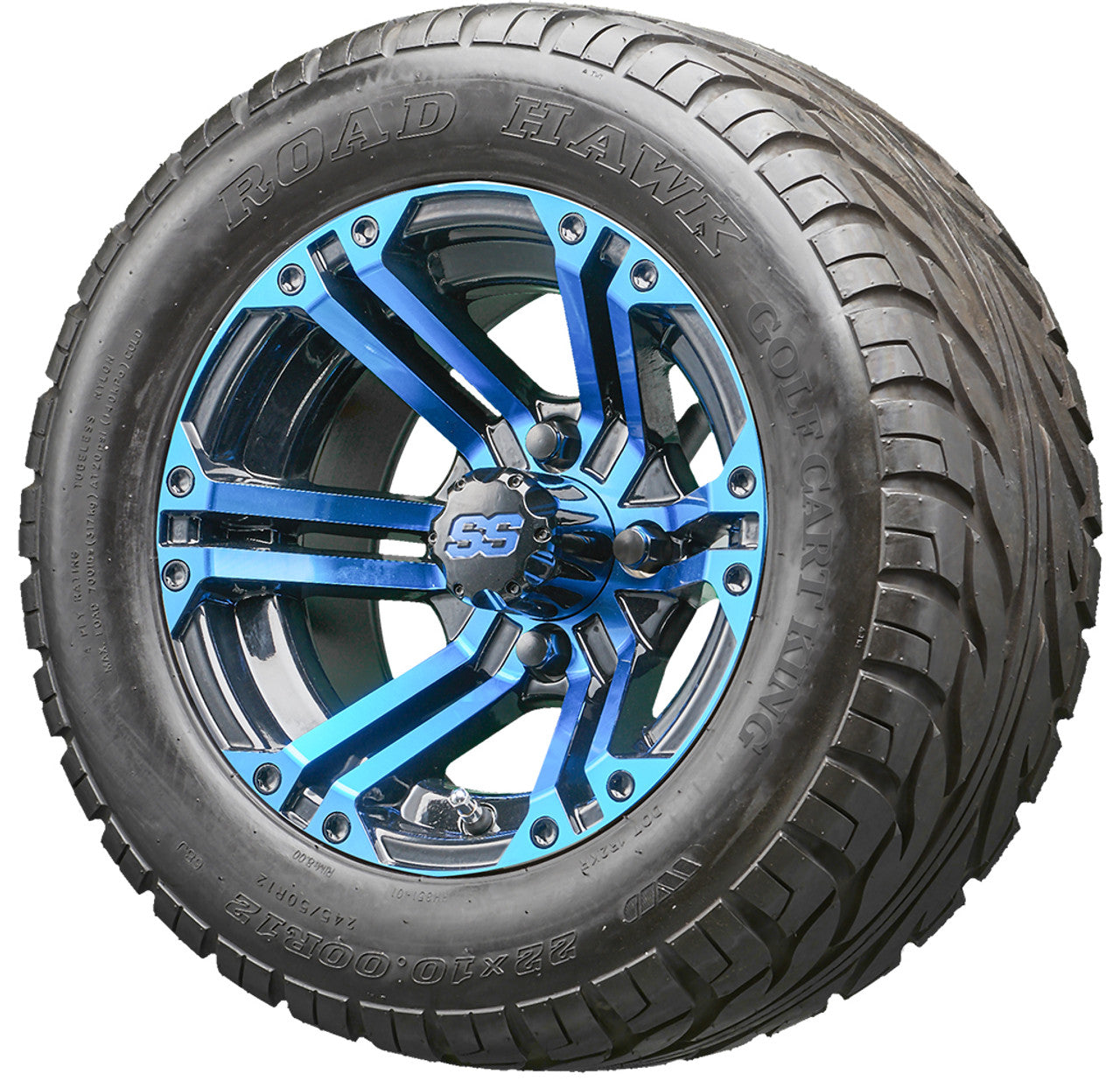 Golf Cart Wheels and Tires - RHOX RX334 Black and Blue 12" - All-Terrain