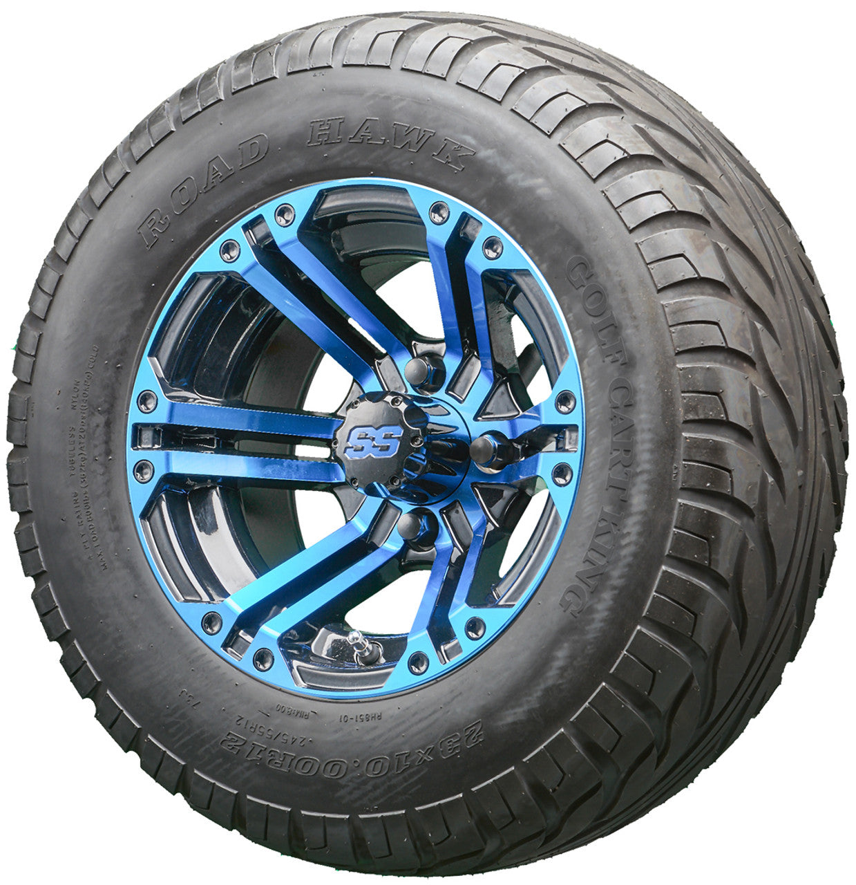 Golf Cart Wheels and Tires - RHOX RX334 Black and Blue 12" - All-Terrain