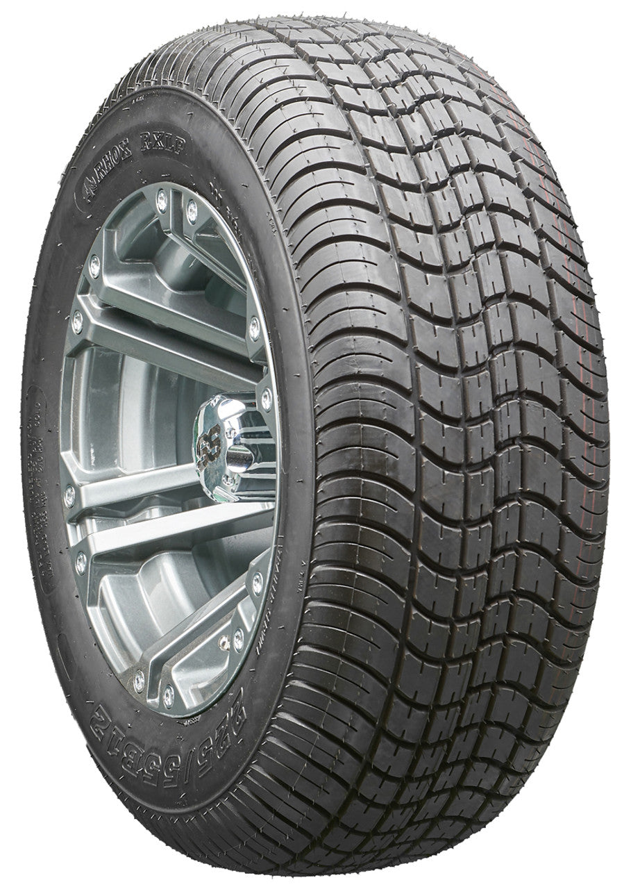 12" RHOX RX335 Gun Metal Gray Wheels and LowPro Tires Combo