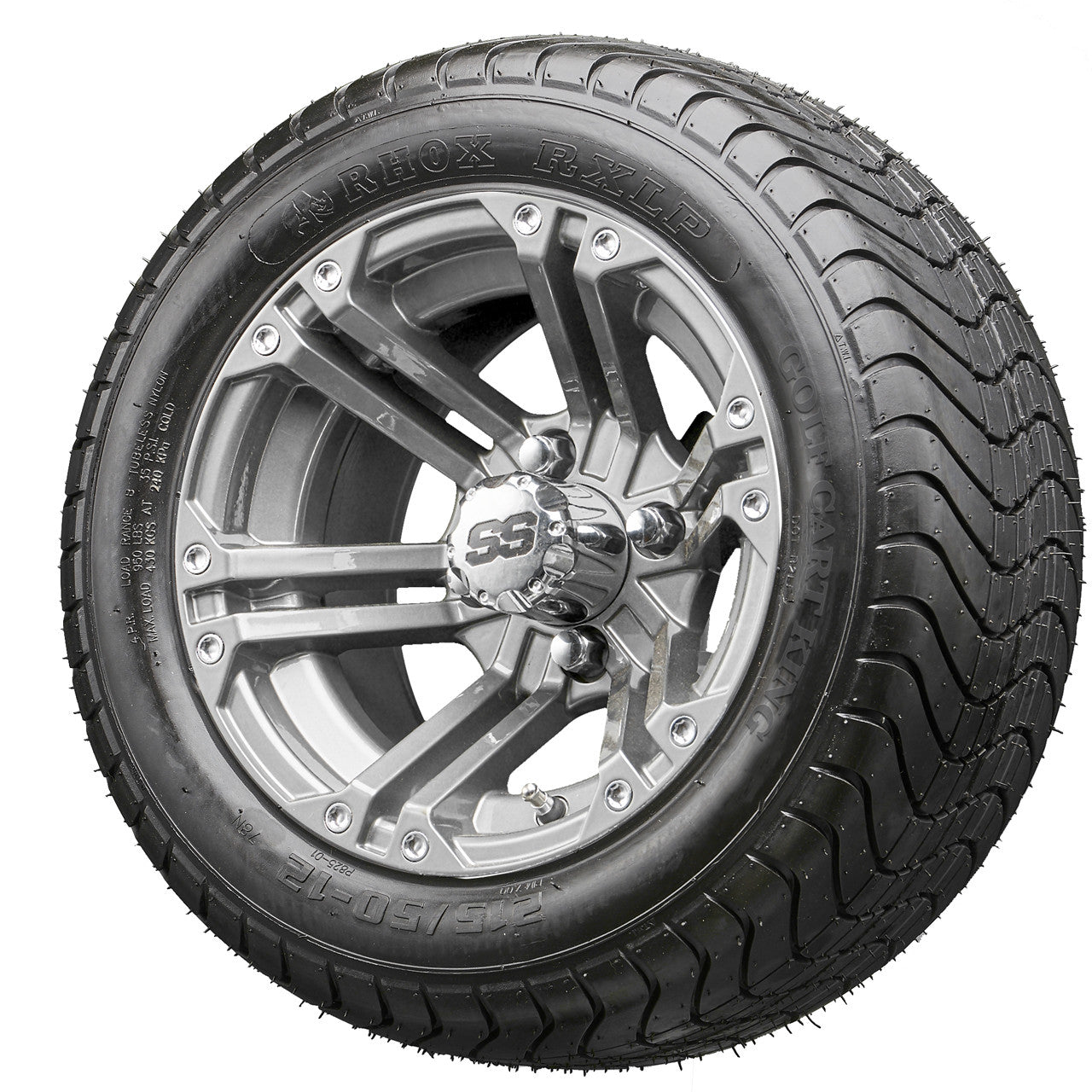 12" RHOX RX335 Gun Metal Gray Wheels and LowPro Tires Combo