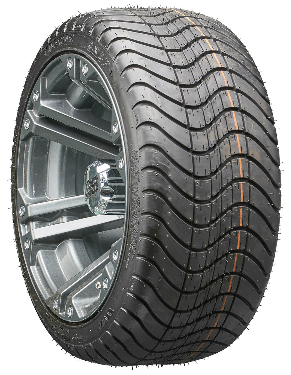 12" RHOX RX335 Gun Metal Gray Wheels and LowPro Tires Combo