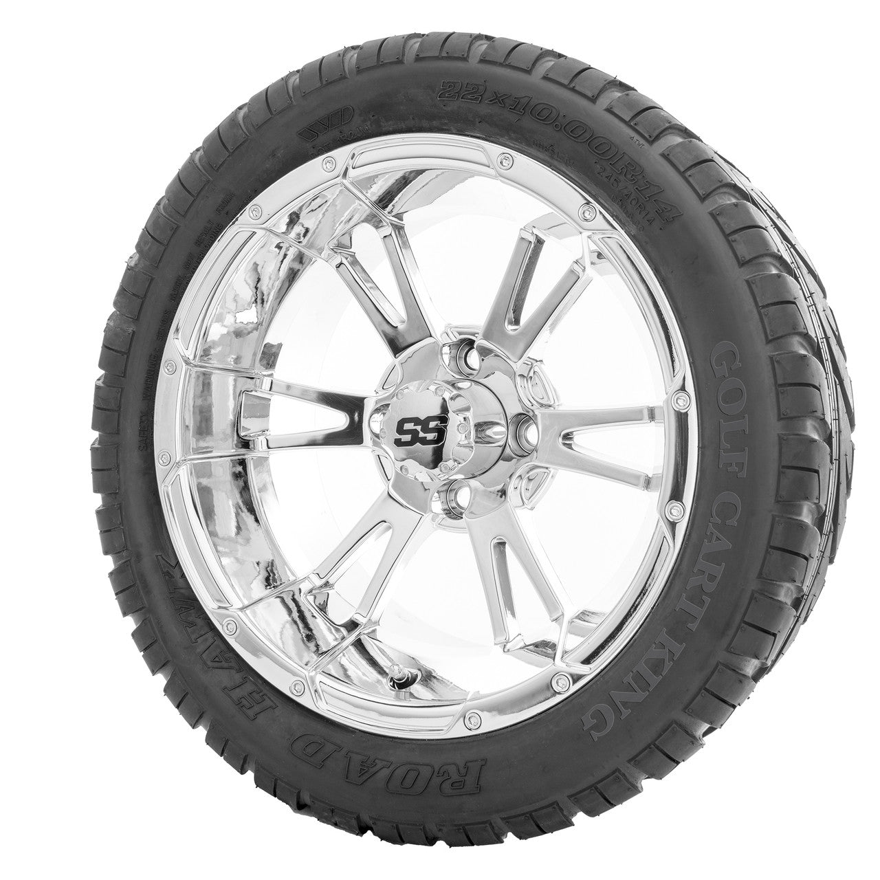 14" RHOX RX342 Chrome Wheels and Lifted Tires Combo