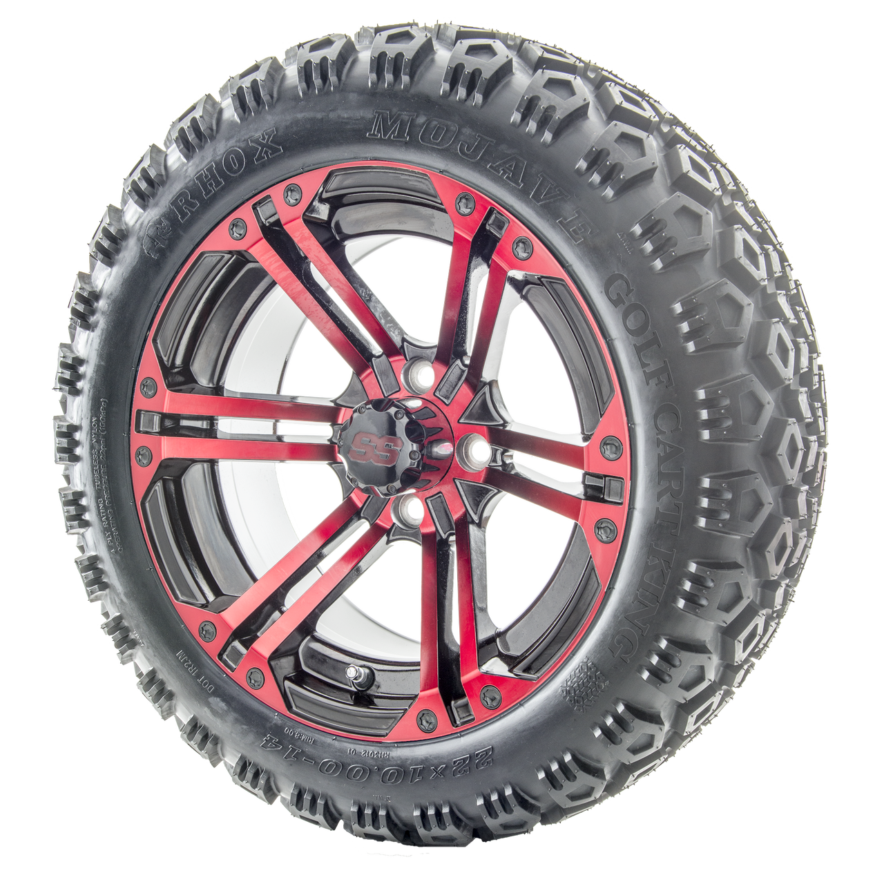14" RHOX RX354-BR Black and Red Wheels and Lifted Tires Combo