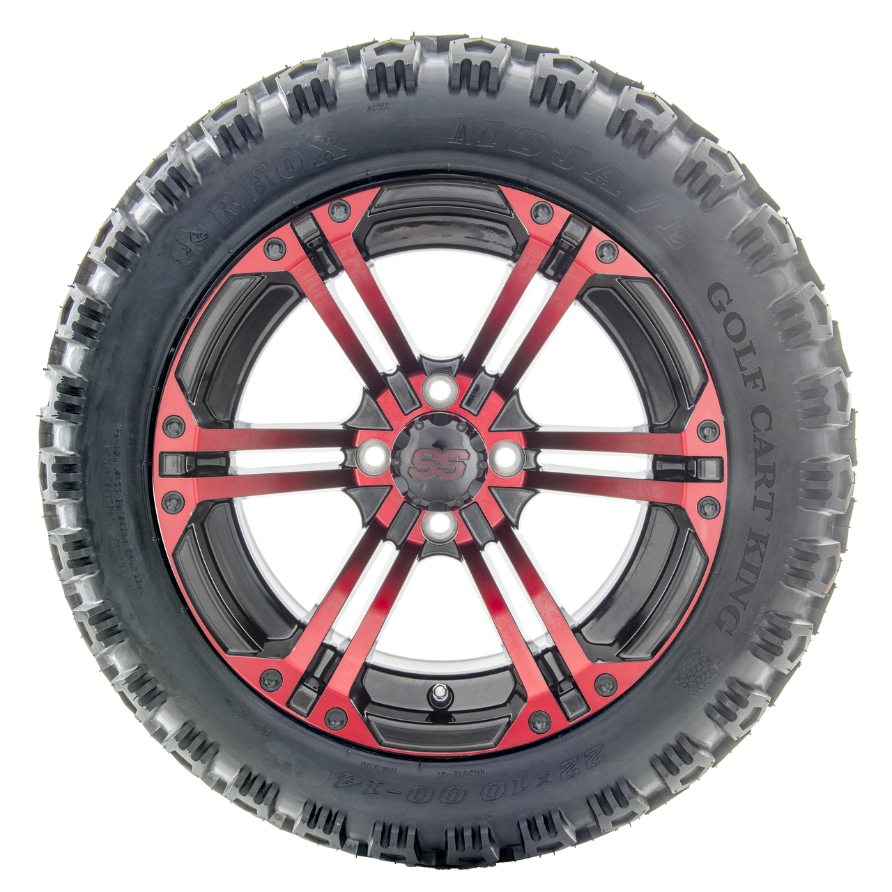 14" RHOX RX354-BR Black and Red Wheels and Lifted Tires Combo