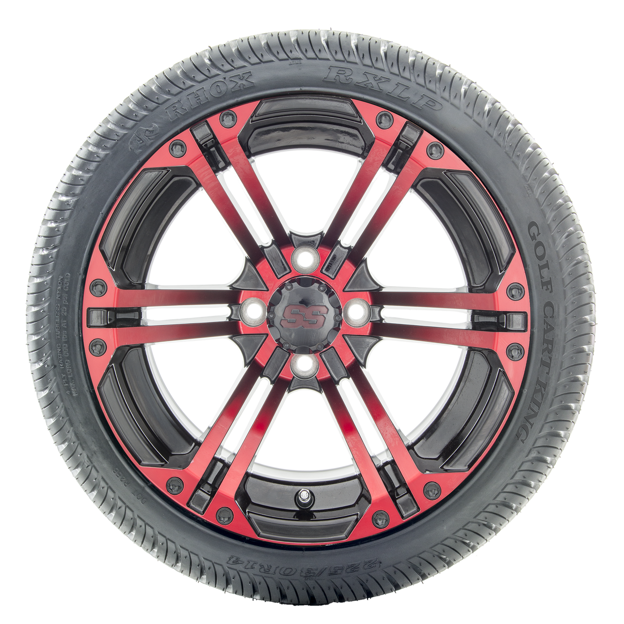 14" RHOX RX354 Black and Red Wheels and LowPro Tires Combo