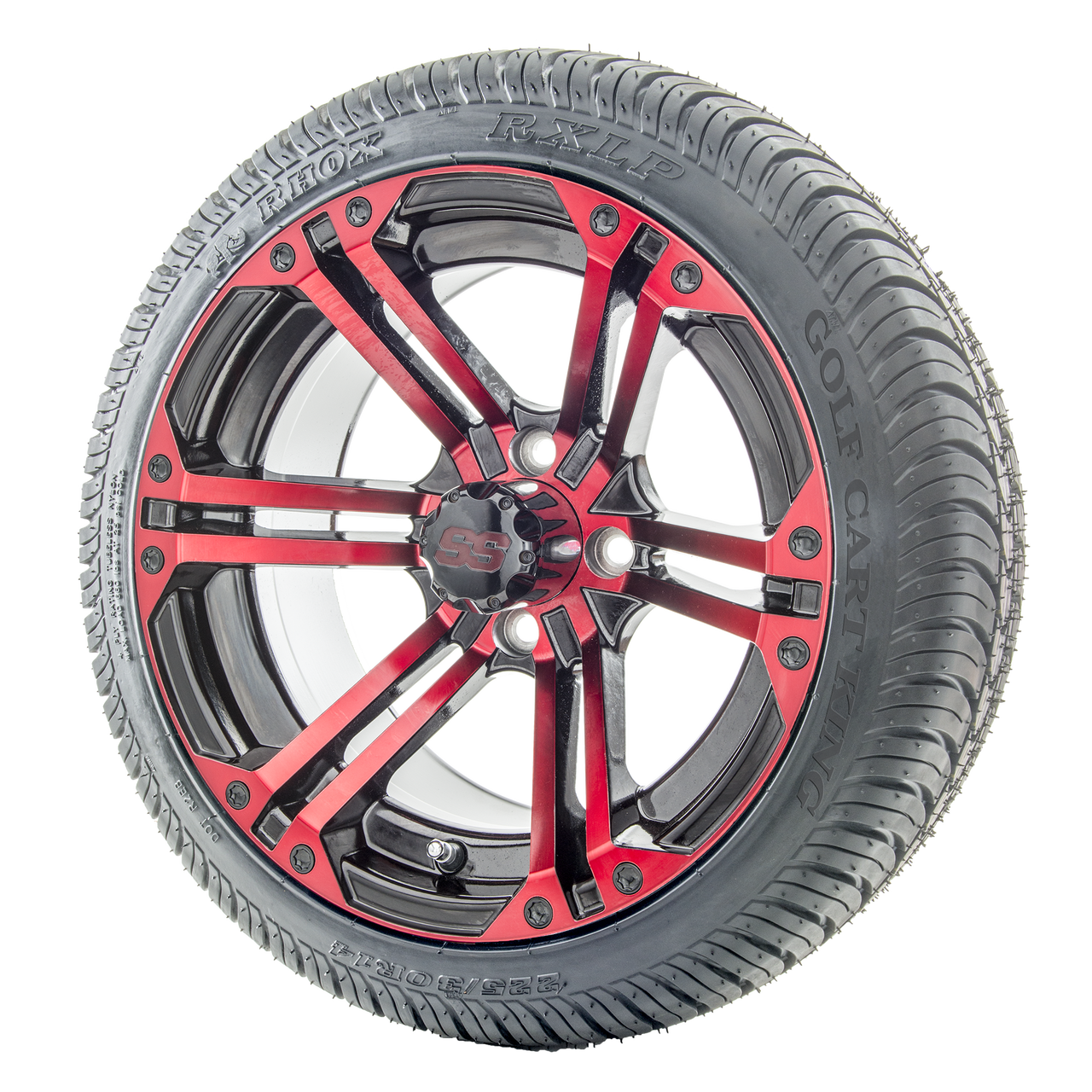 14" RHOX RX354 Black and Red Wheels and LowPro Tires Combo