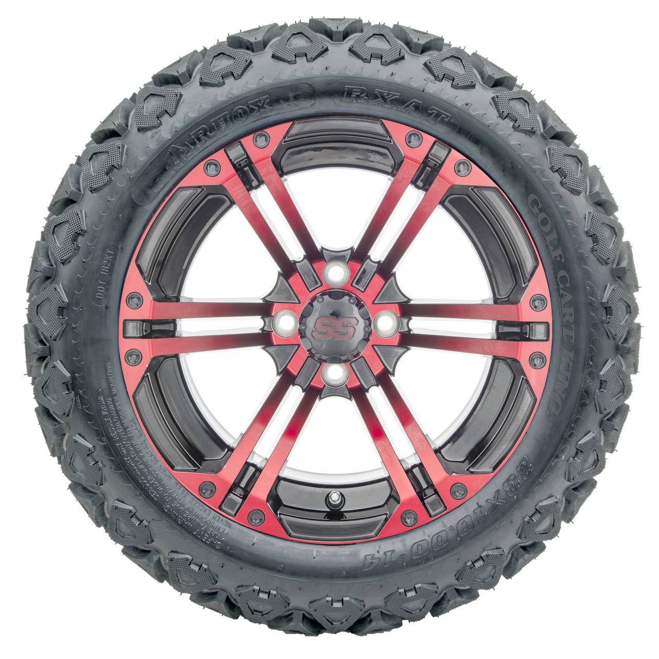14" RHOX RX354-BR Black and Red Wheels and Lifted Tires Combo