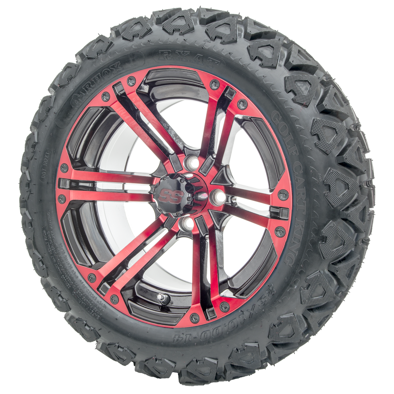 14" RHOX RX354-BR Black and Red Wheels and Lifted Tires Combo