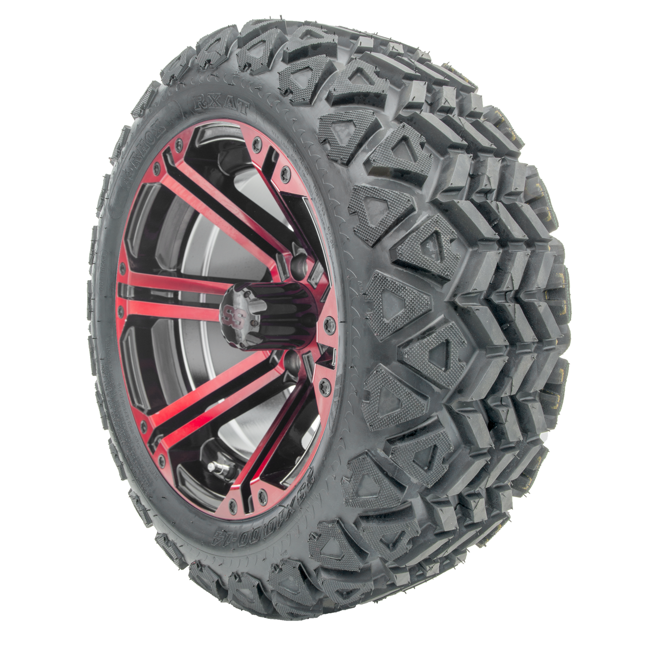 14" RHOX RX354-BR Black and Red Wheels and Lifted Tires Combo