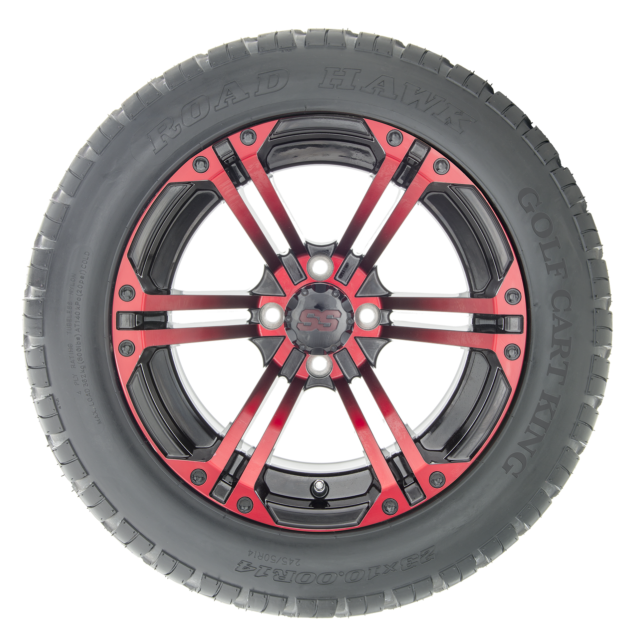14" RHOX RX354-BR Black and Red Wheels and Lifted Tires Combo