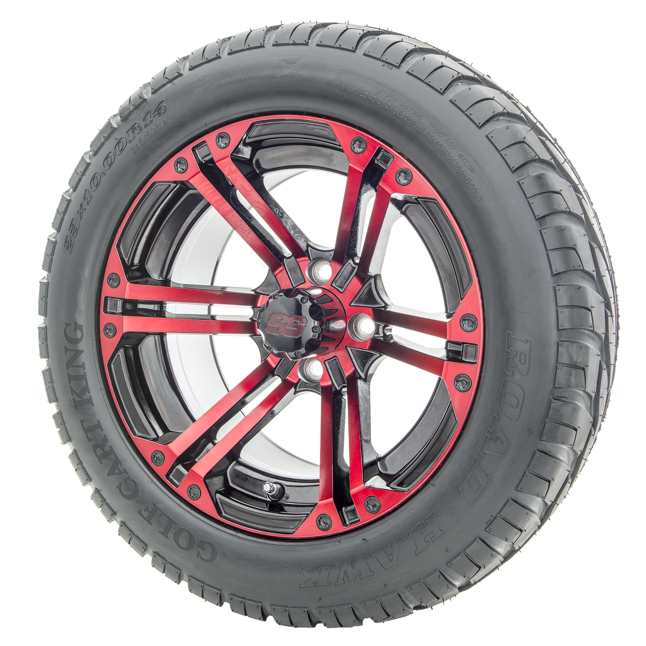 14" RHOX RX354-BR Black and Red Wheels and Lifted Tires Combo