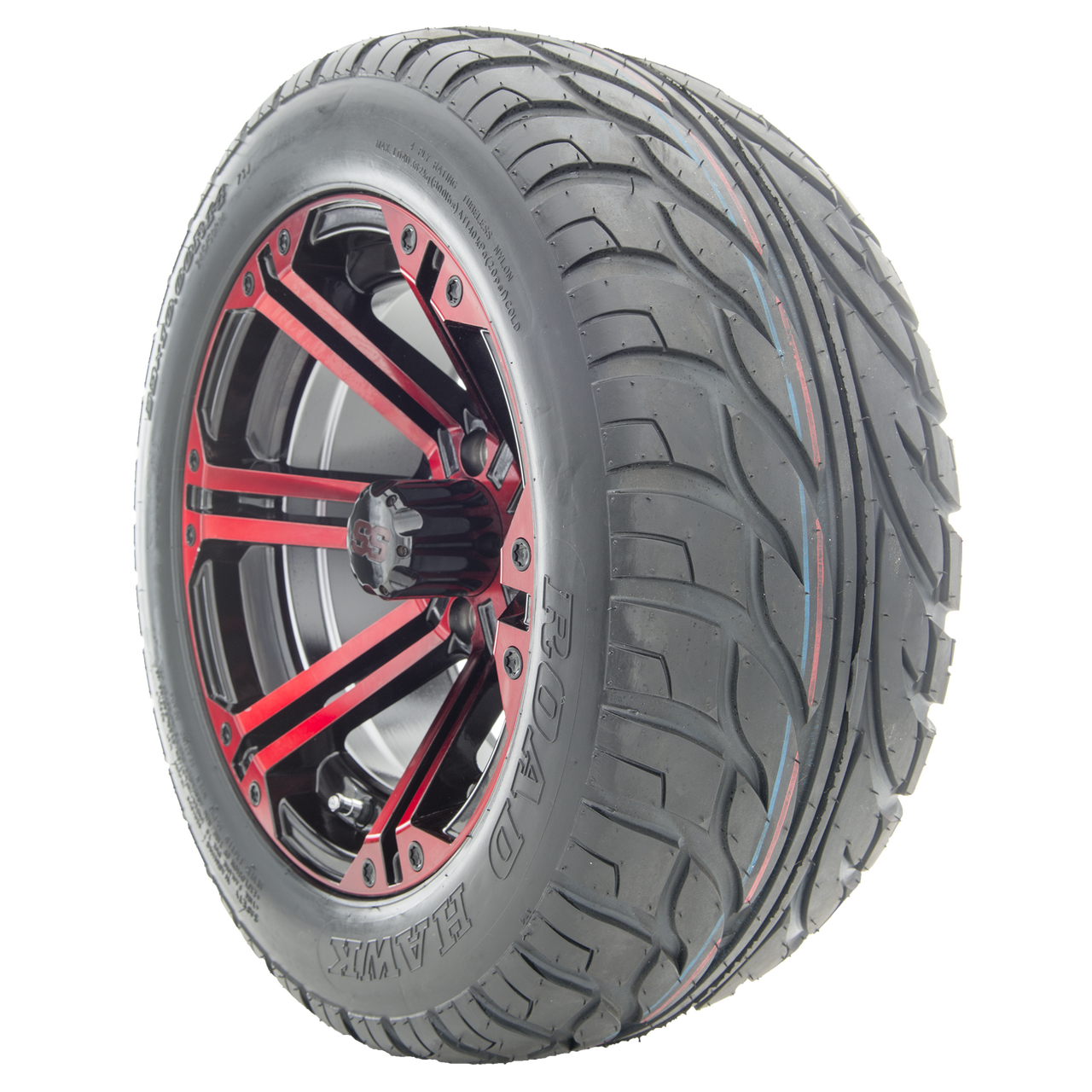 14" RHOX RX354-BR Black and Red Wheels and Lifted Tires Combo