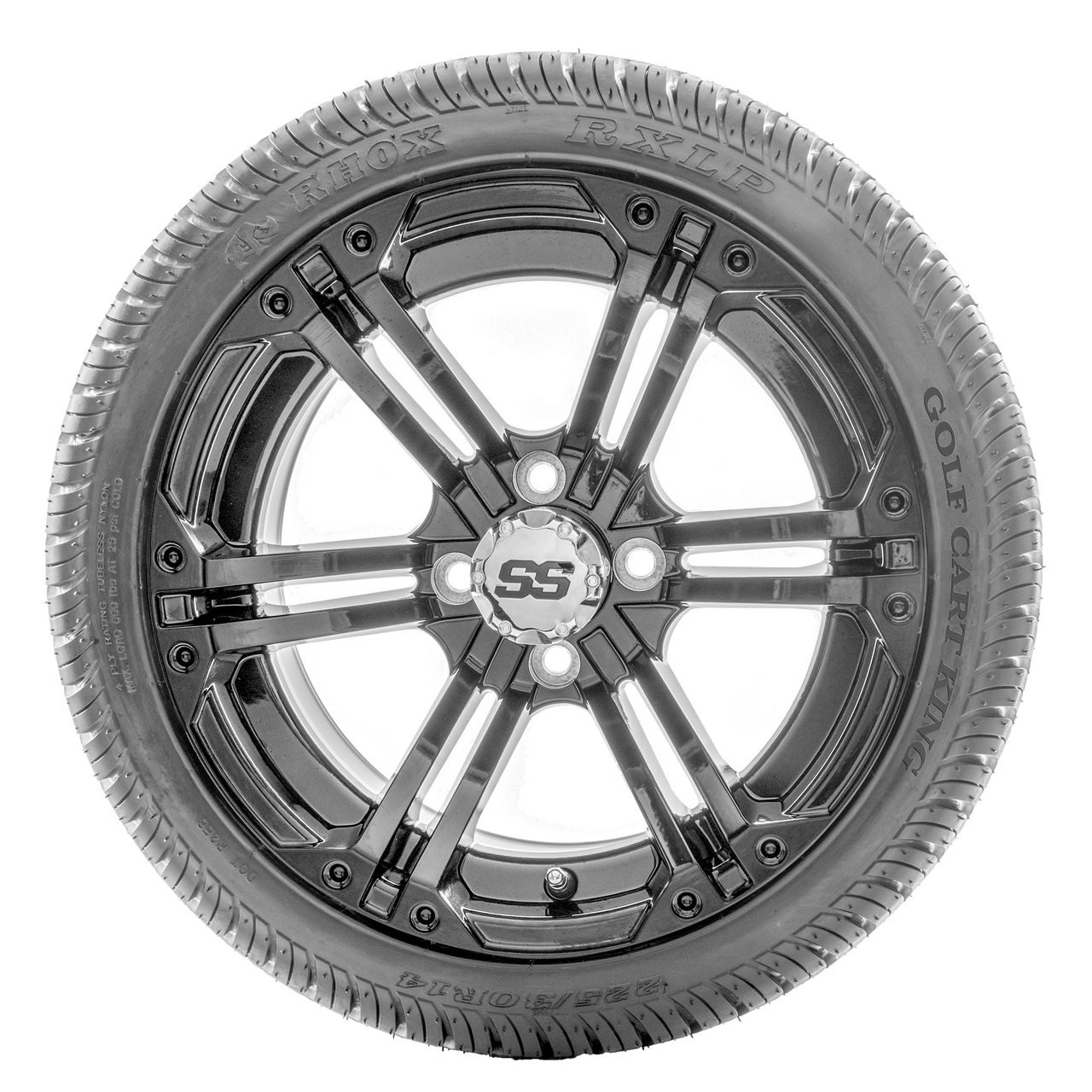 14" RHOX RX354 Gloss Black Wheels and LowPro Tires Combo