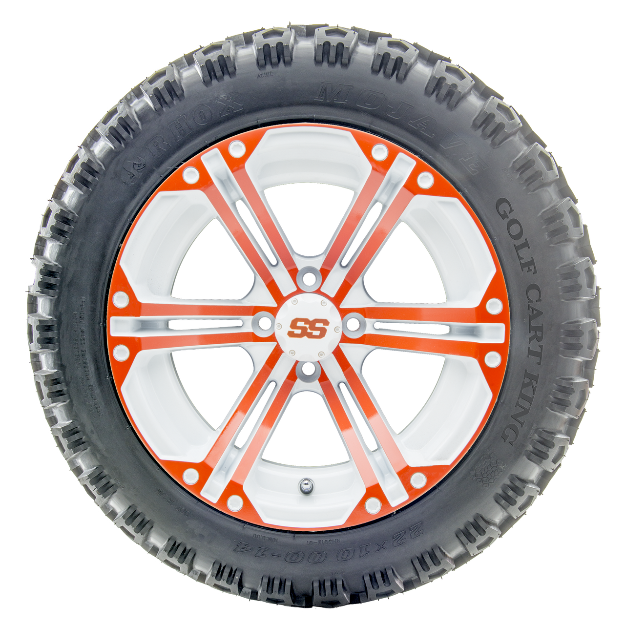 14" RHOX RX354-WO White and Orange Wheels and Lifted Tires Combo