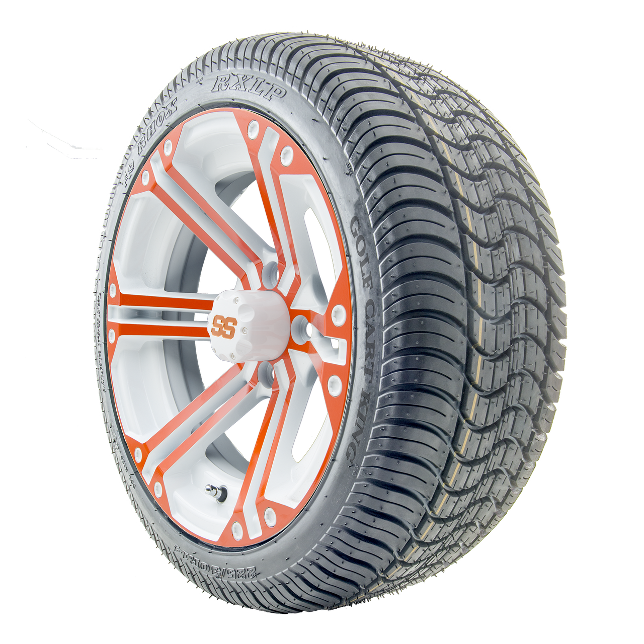 14" RHOX RX354 White and Orange Wheels and LowPro Tires Combo
