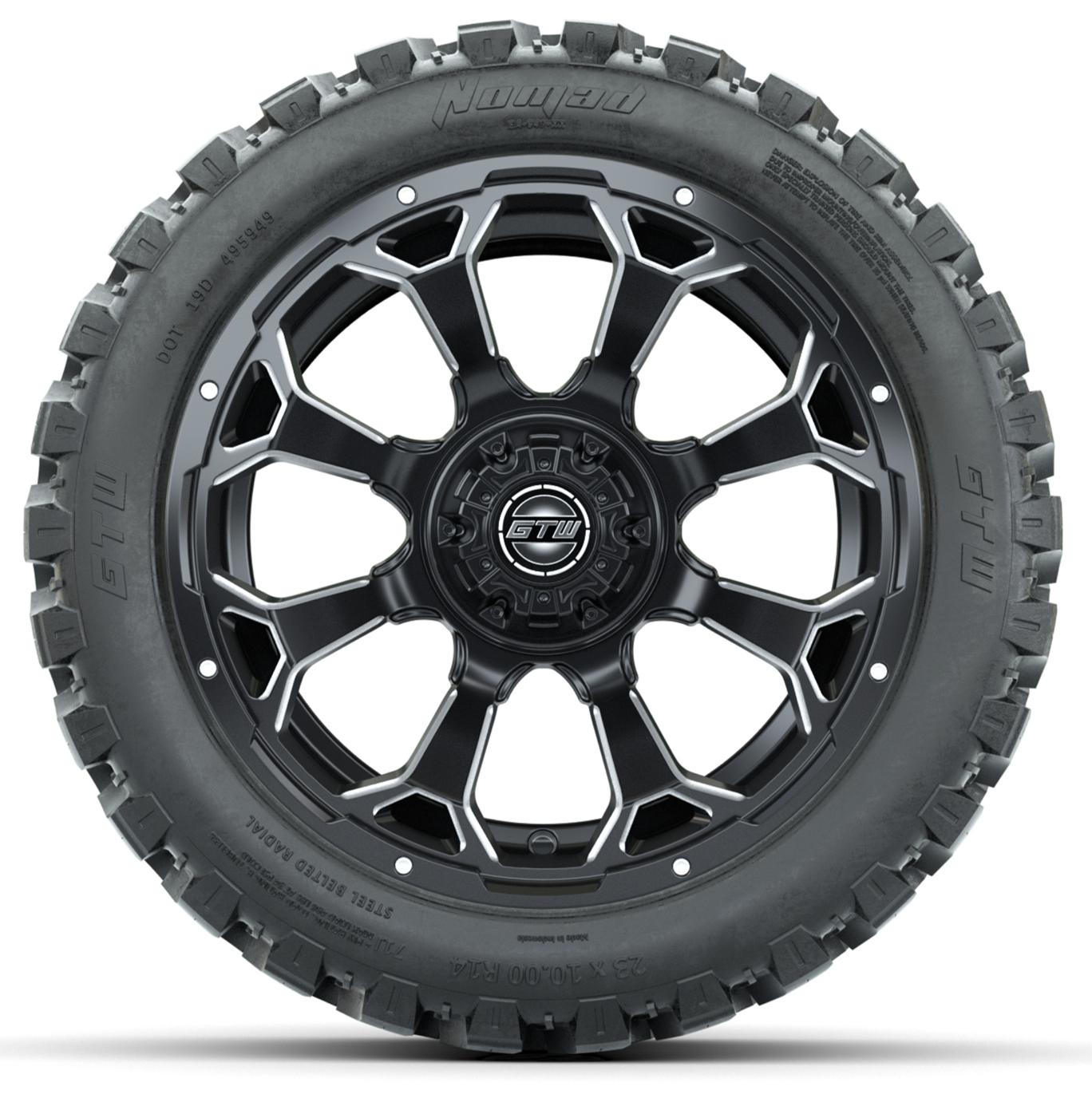 14-Inch GTW Raven Matte Black Off-Road Wheels on 23-Inch GTW Nomad Steel Belted Radial DOT Tires (Set of 4)
