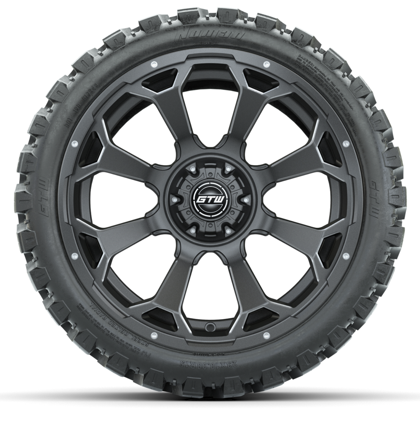 15-Inch GTW Raven Matte Gray Wheels with 23' GTW Nomad All-Terrain Tires (Set of 4)