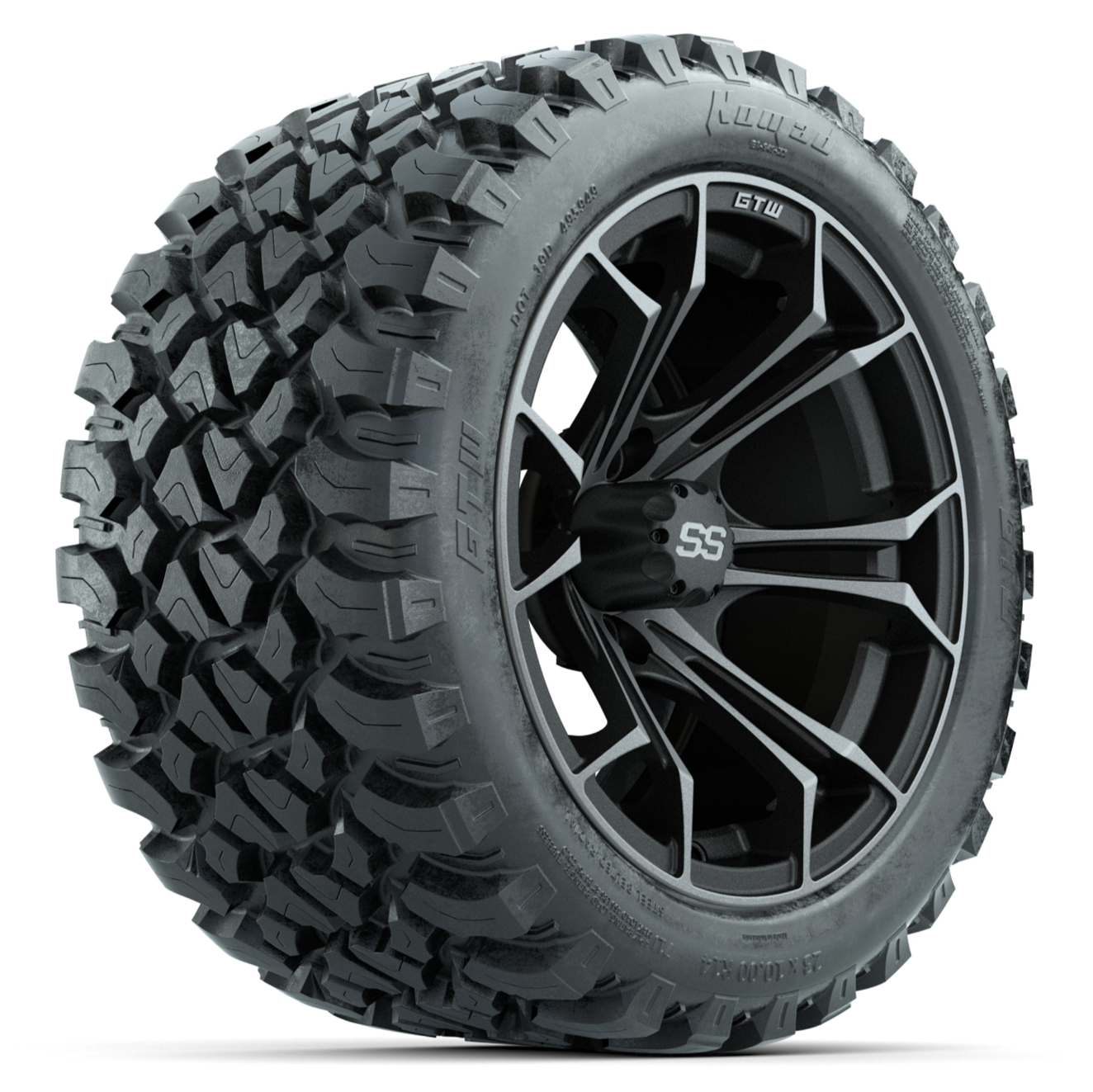 14-Inch GTW Spyder Matte Gray Wheels with 23x10-14 GTW Nomad All-Terrain Tires (Set of 4)